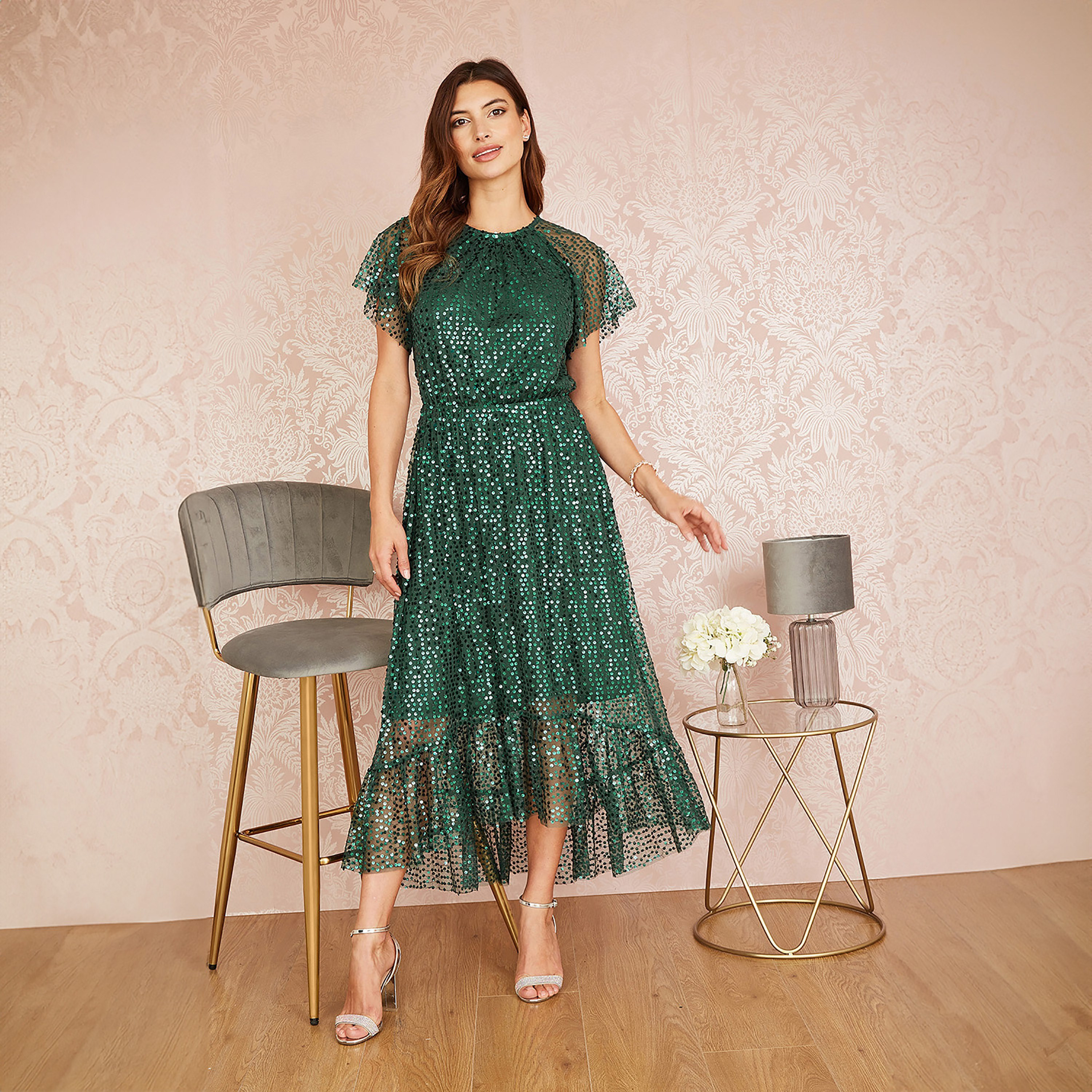 Yumi Green Sequin Angel Sleeve Evening Women's Midi Dress-women-clothing-dresses-image-3
