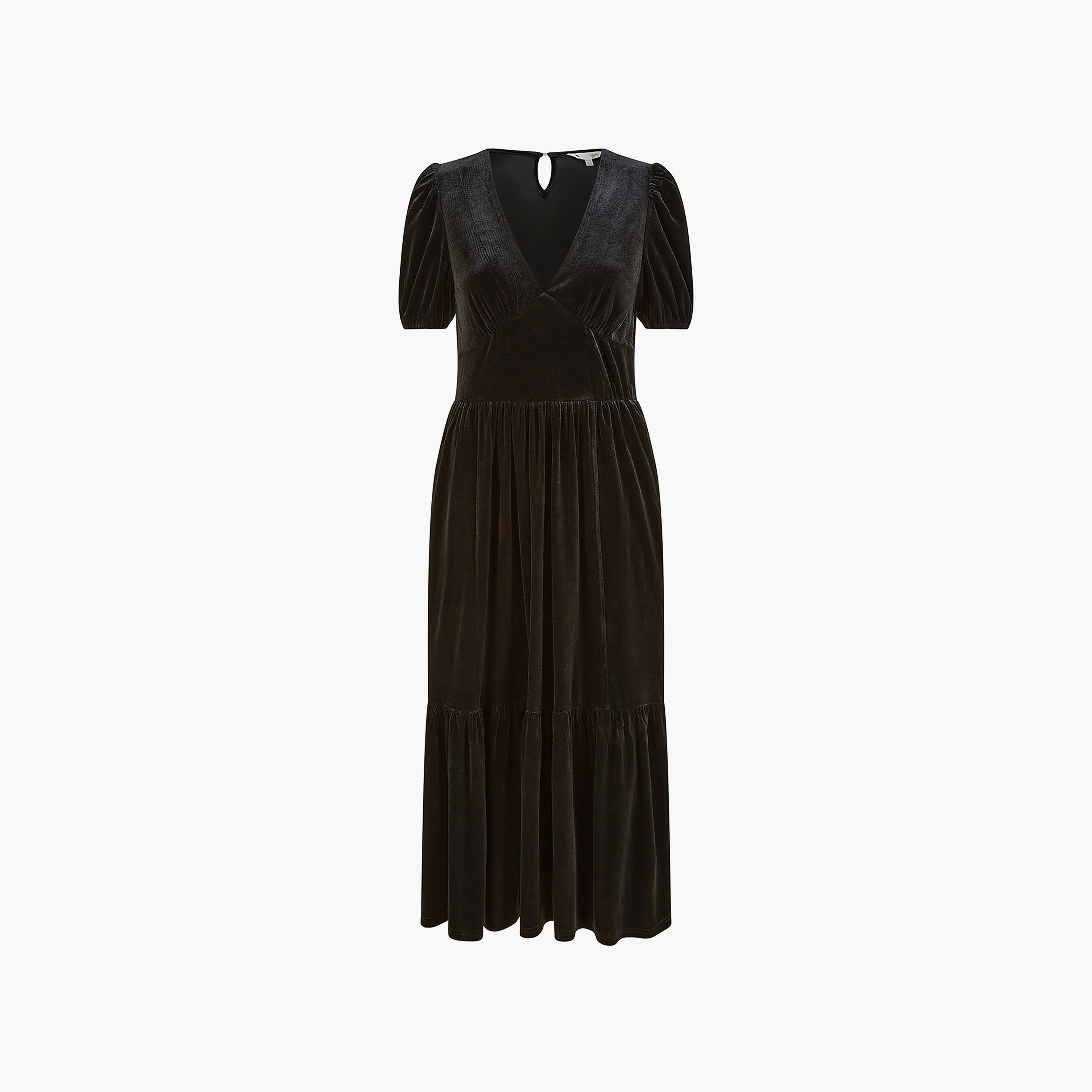 فستان متوسط الطول بأكمام منفوخة من المخمل الأسود للنساء لحفلات السهرة من يامي-women-clothing-dresses-image-5
