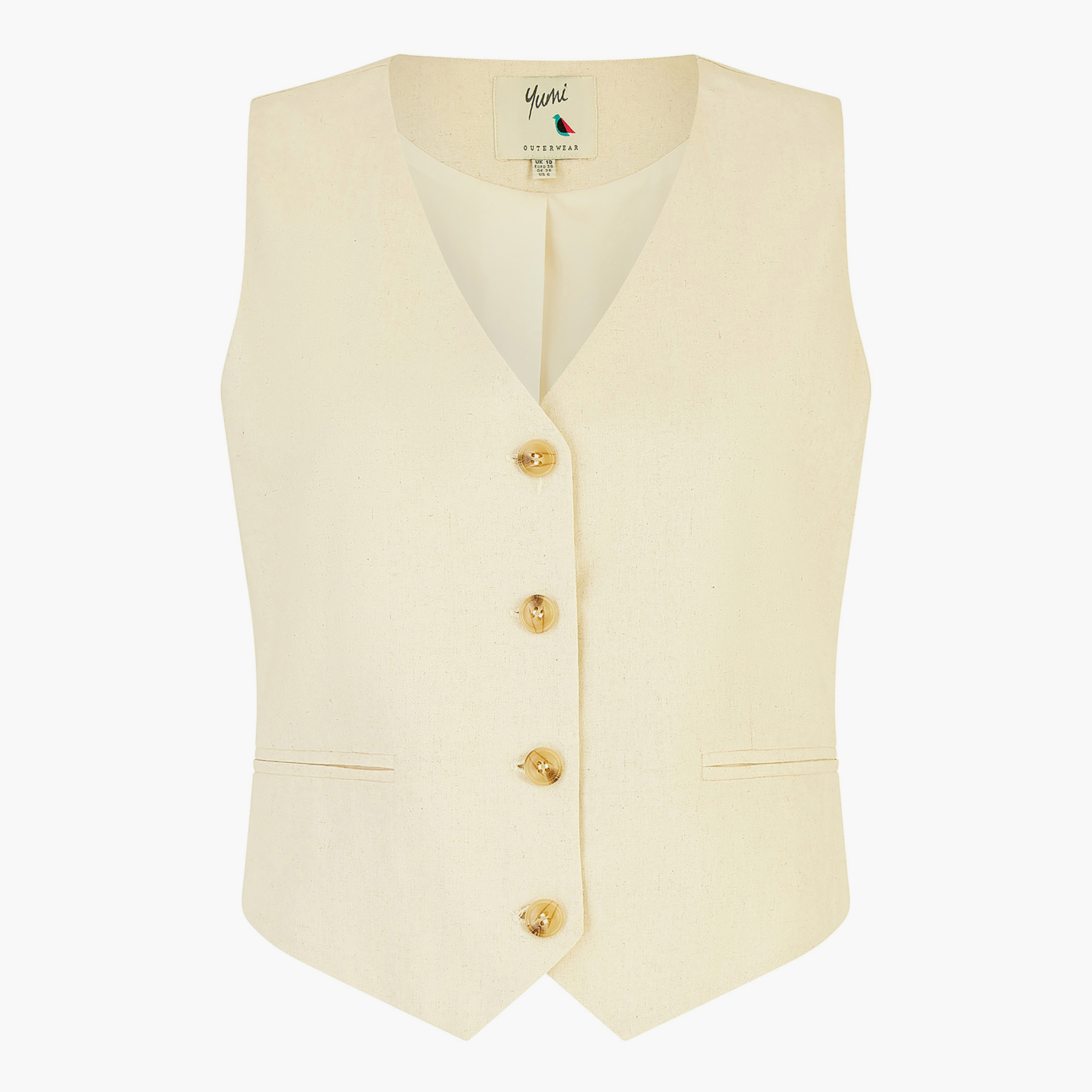 Yumi Beige Sustainable Cotton and Ramie Women's Waistcoat Vest-women-clothing-coatsandjackets-waistcoats-image-5
