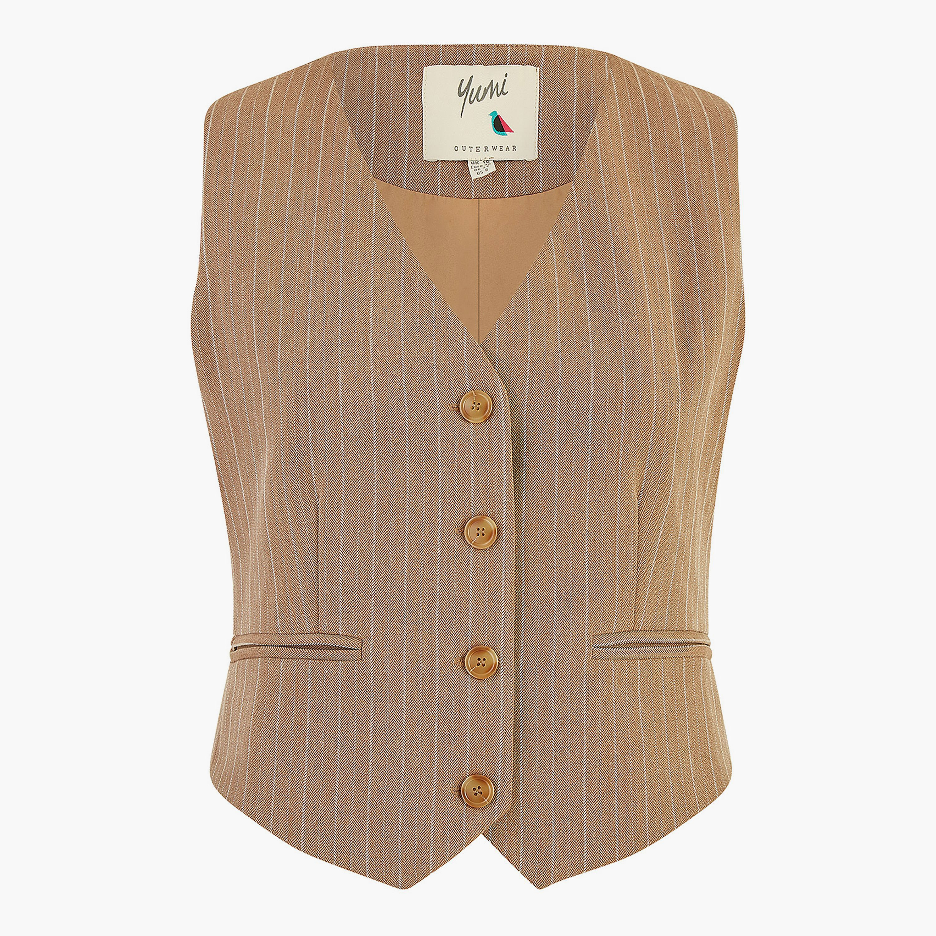 سترة نسائية مخطط بني مصنوعة من القطن المستدام ورامي من يامي-women-clothing-coatsandjackets-waistcoats-image-4