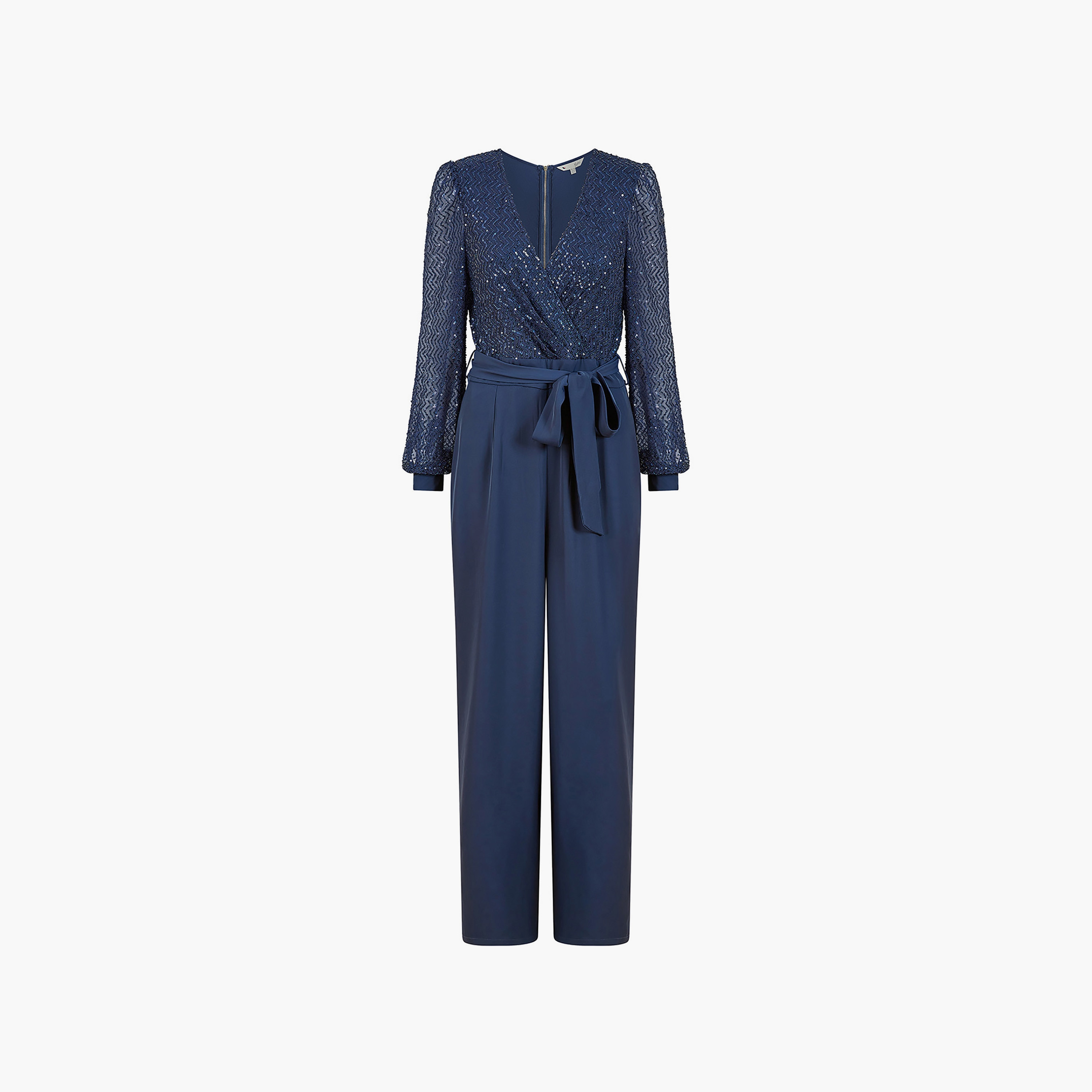 Yumi Navy Sequin Evening Women's Jumpsuit with Long Sleeves-women-clothing-jumpsuits-image-5