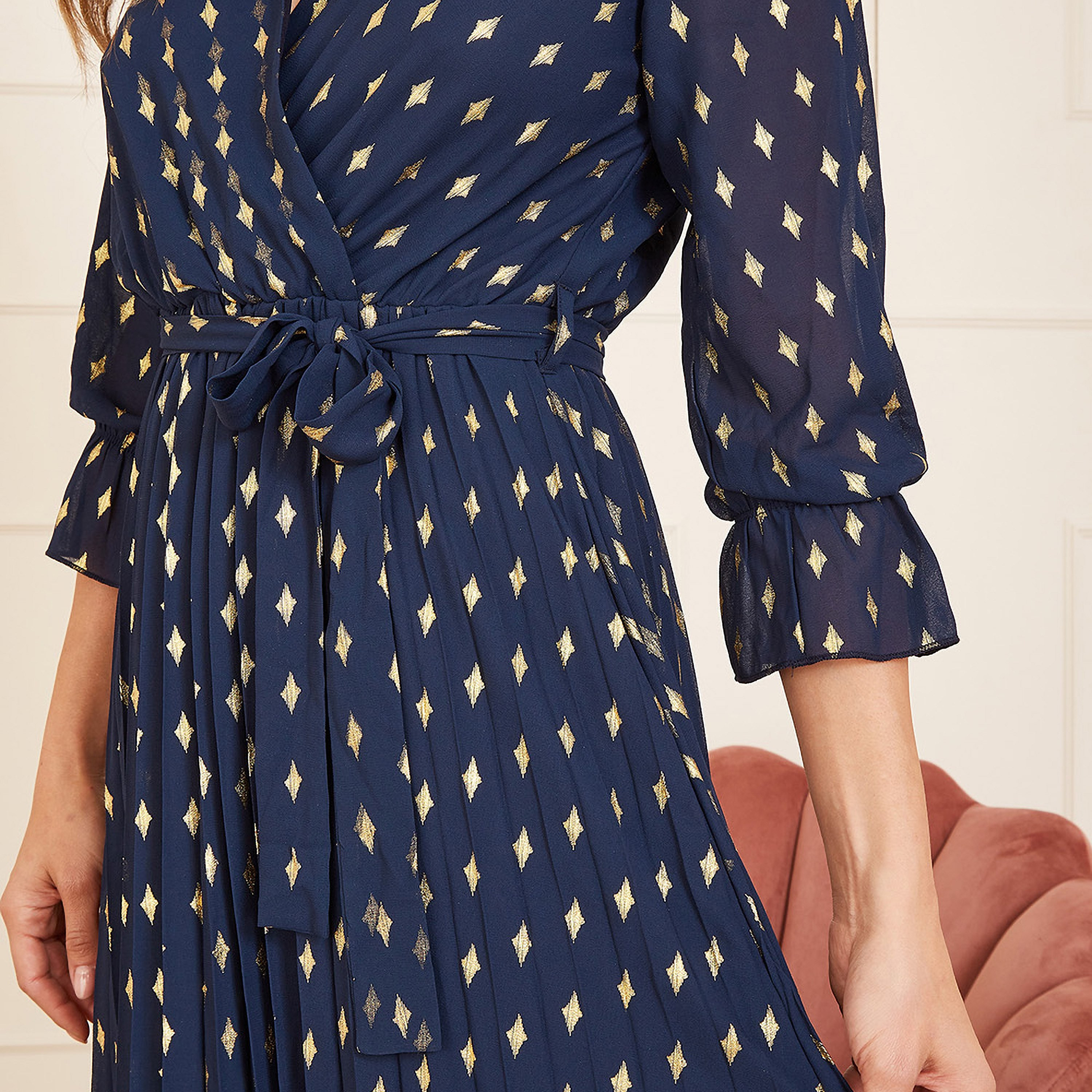 فستان ميدي نسائي بطبعة فويل ملفوف مطوي من يامي-women-clothing-dresses-image-4