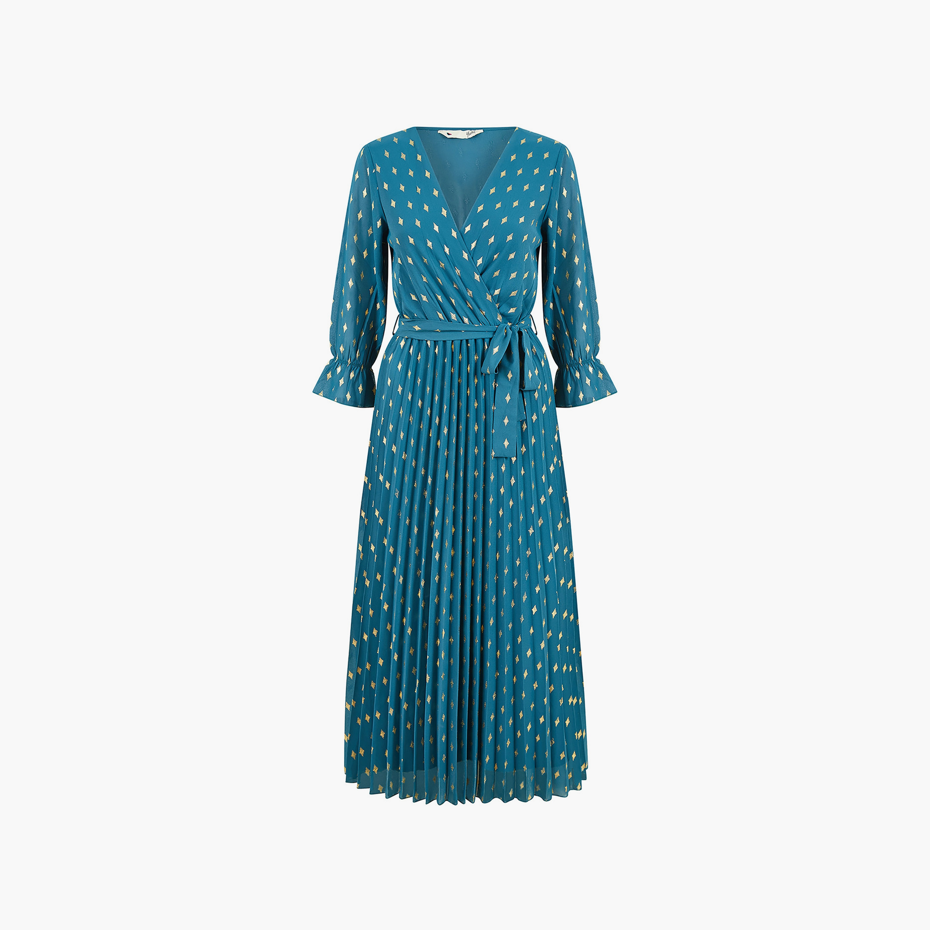 فستان ميدي نسائي بطبعة فويل ملفوف مطوي من يامي-women-clothing-dresses-image-12