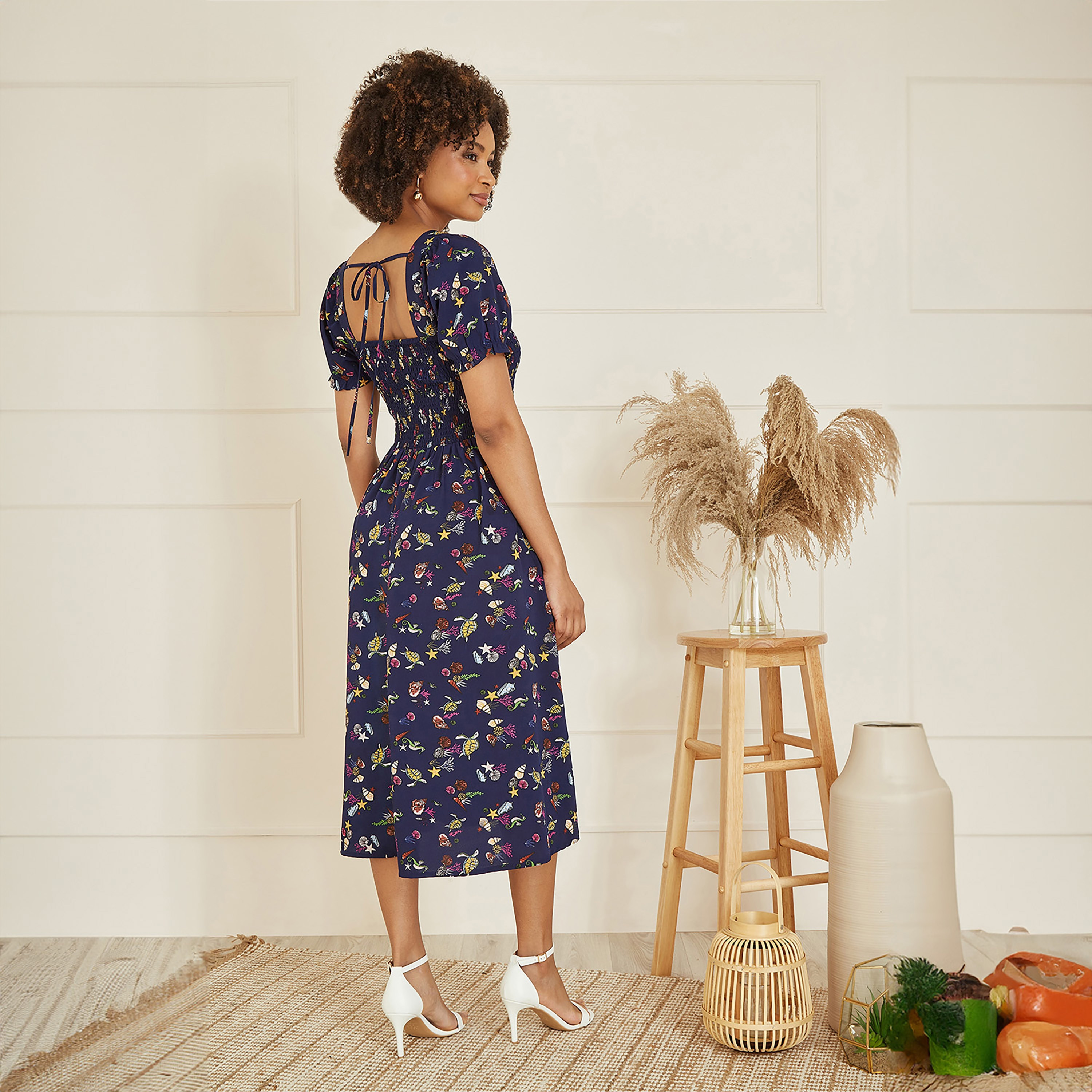 Yumi Navy Recycled Fabric Sealife Women's Midi Dress-women-clothing-dresses-image-2