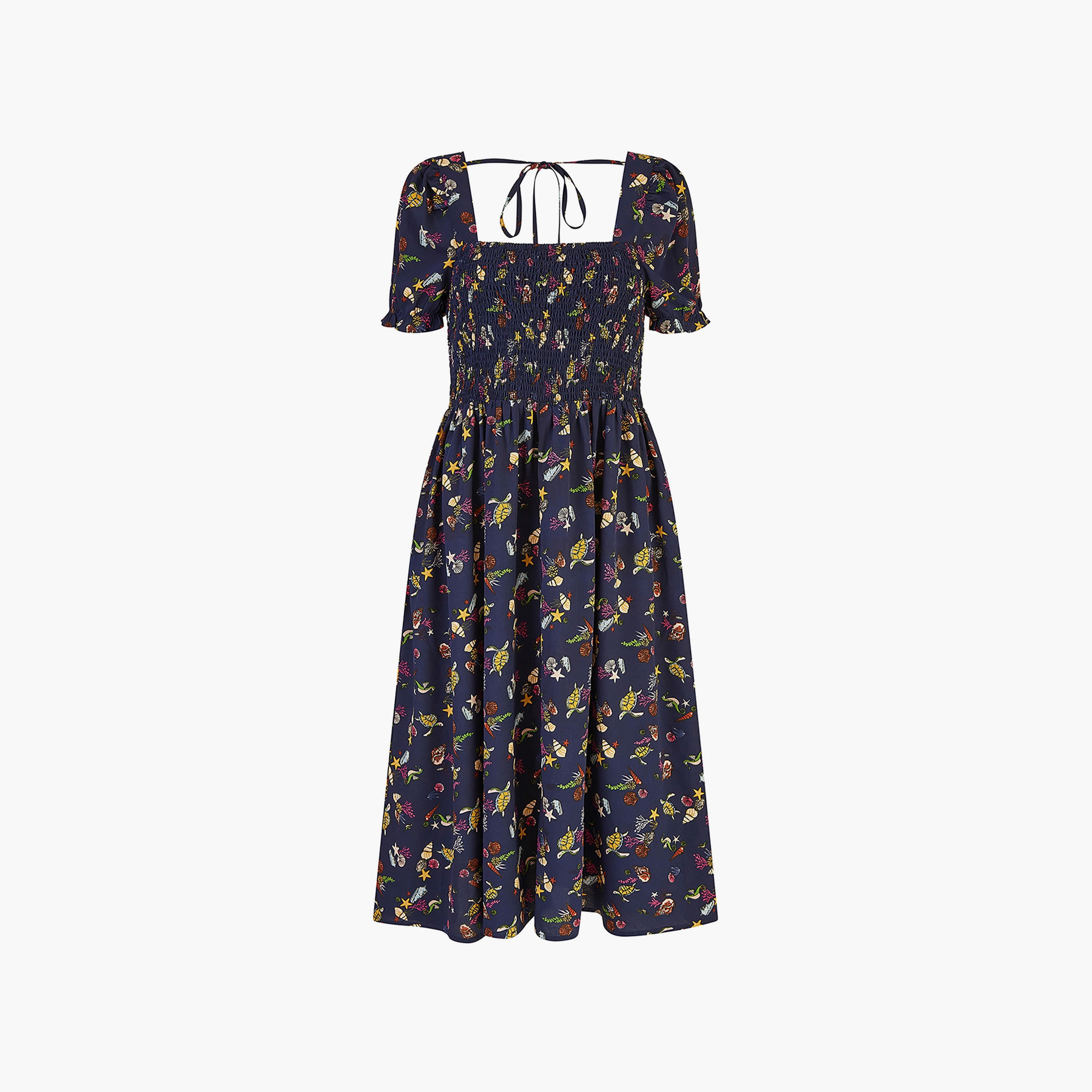 فستان نسائي متوسط الطول ازرق داكن من القماش المعاد تدويره سي لايف من يامي-women-clothing-dresses-image-5