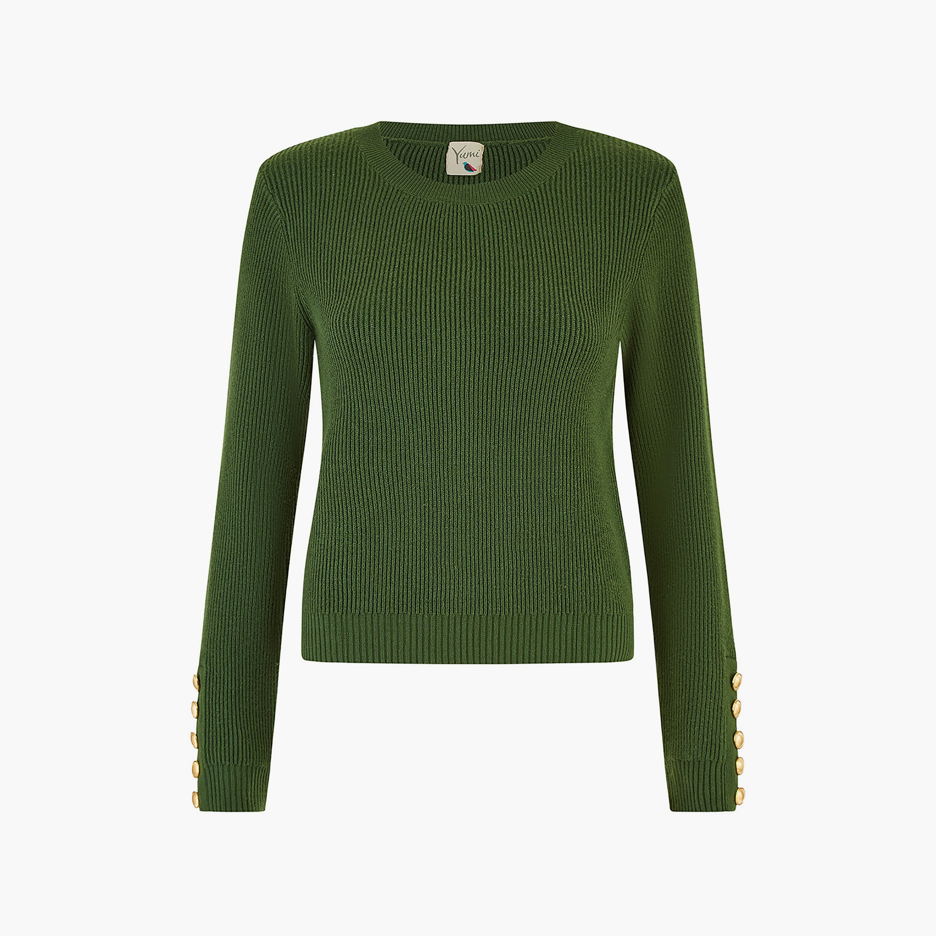 جامبر نسائي محبوك باللون الأخضر مع تفاصيل أزرار على الأكمام من يامي-women-winterwear-cardigansandjumpers-jumpers-image-3