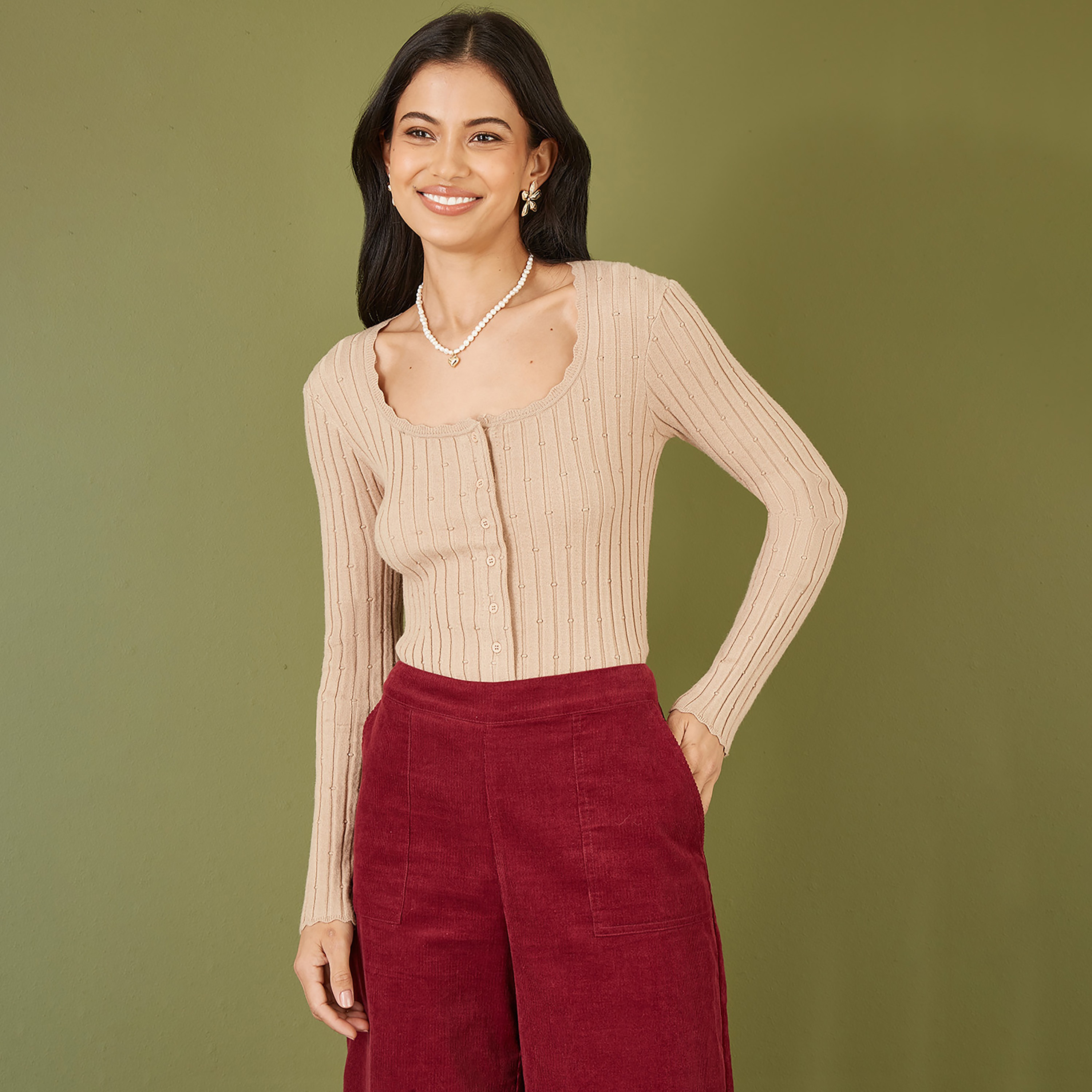 كارديجان الشوفان الضيق بأزرار للنساء من يامي-women-clothing-cardigansandjumpers-cardigans-image-1