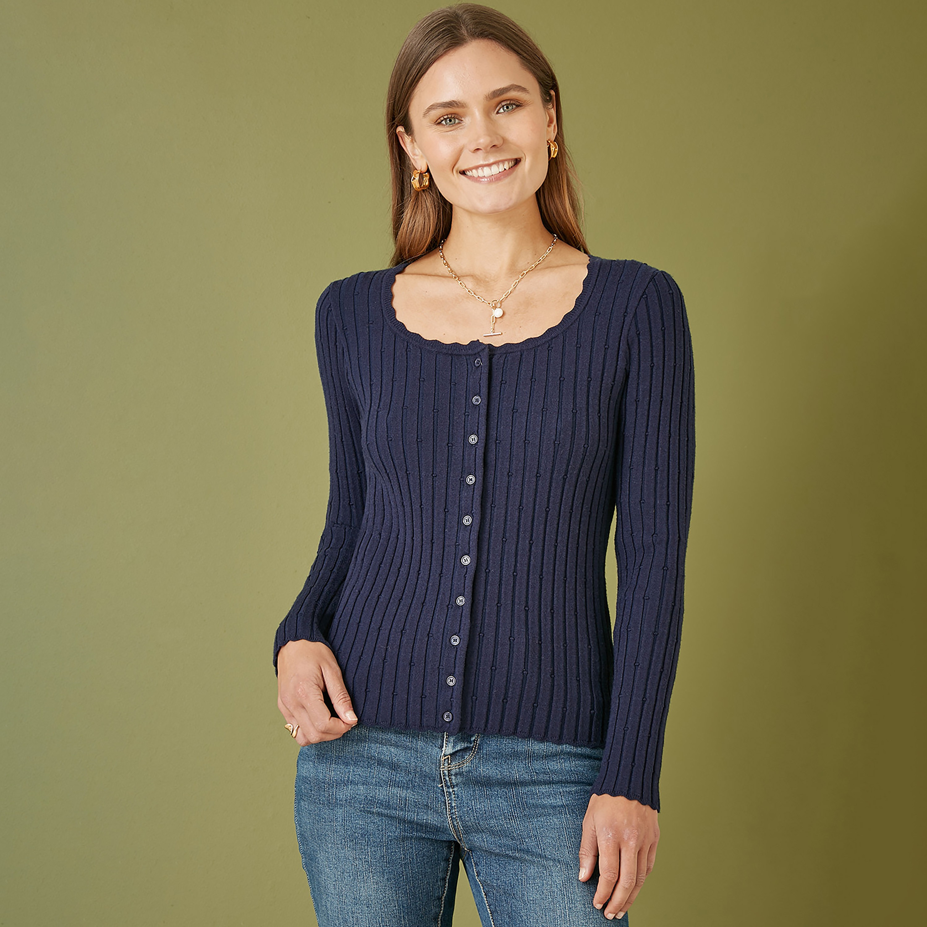 كارديجان أزرق داكن بأزرار للنساء من يامي-women-clothing-cardigansandjumpers-cardigans-image-1