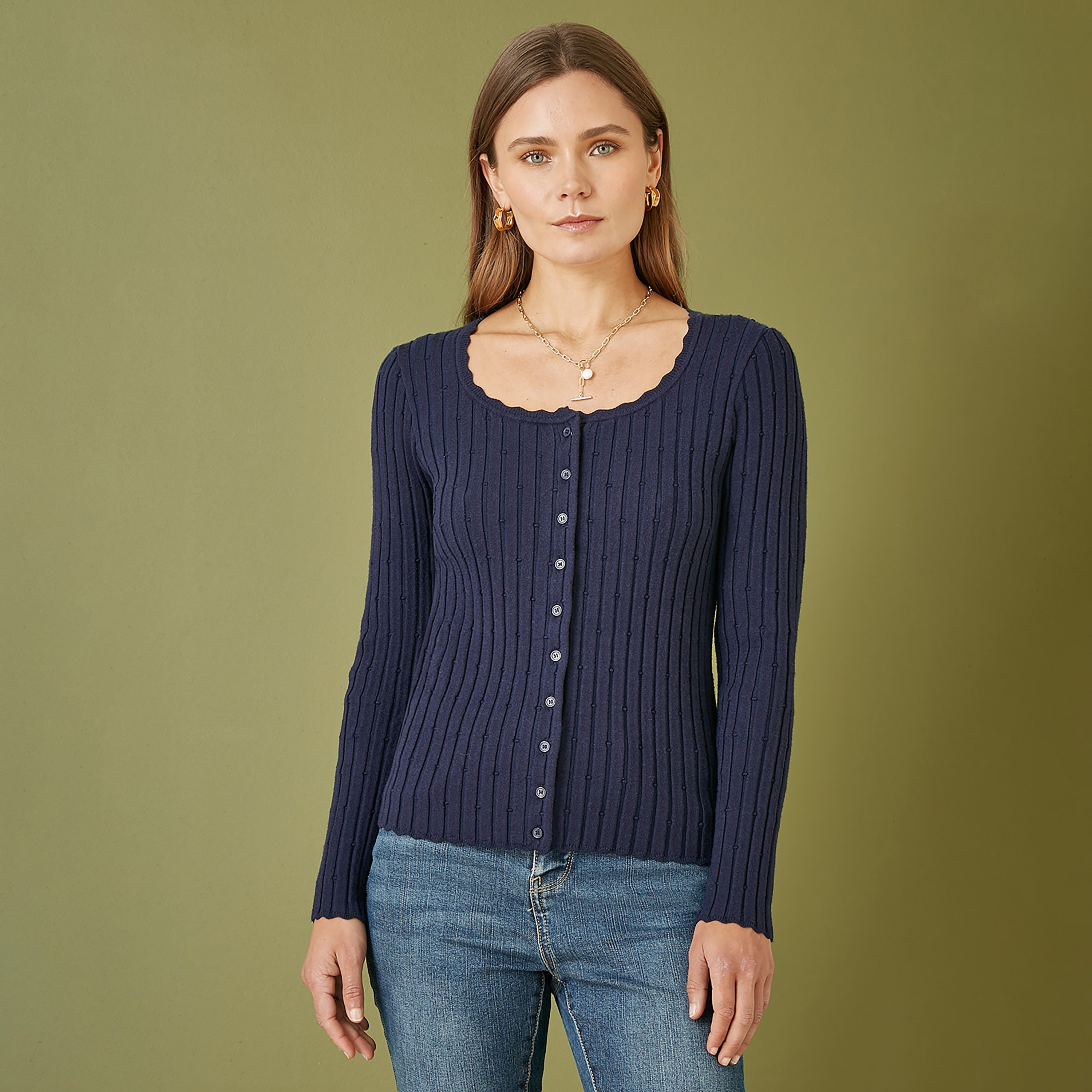 كارديجان أزرق داكن بأزرار للنساء من يامي-women-clothing-cardigansandjumpers-cardigans-image-4
