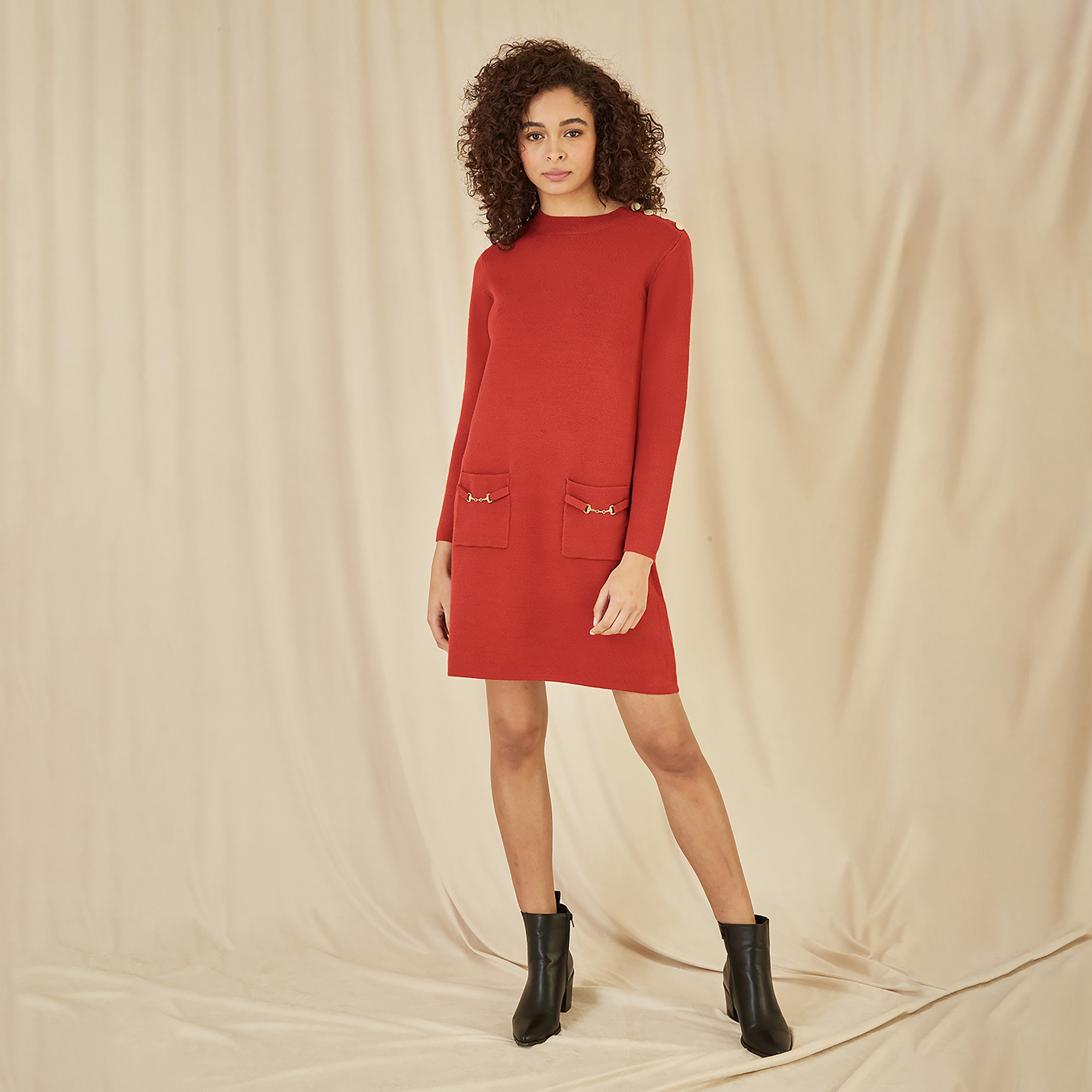 Shop Yumi Burnt Orange Knitted Tunic Women's Mini Dress with Gold Hardware  Details Online | Centrepoint Saudi