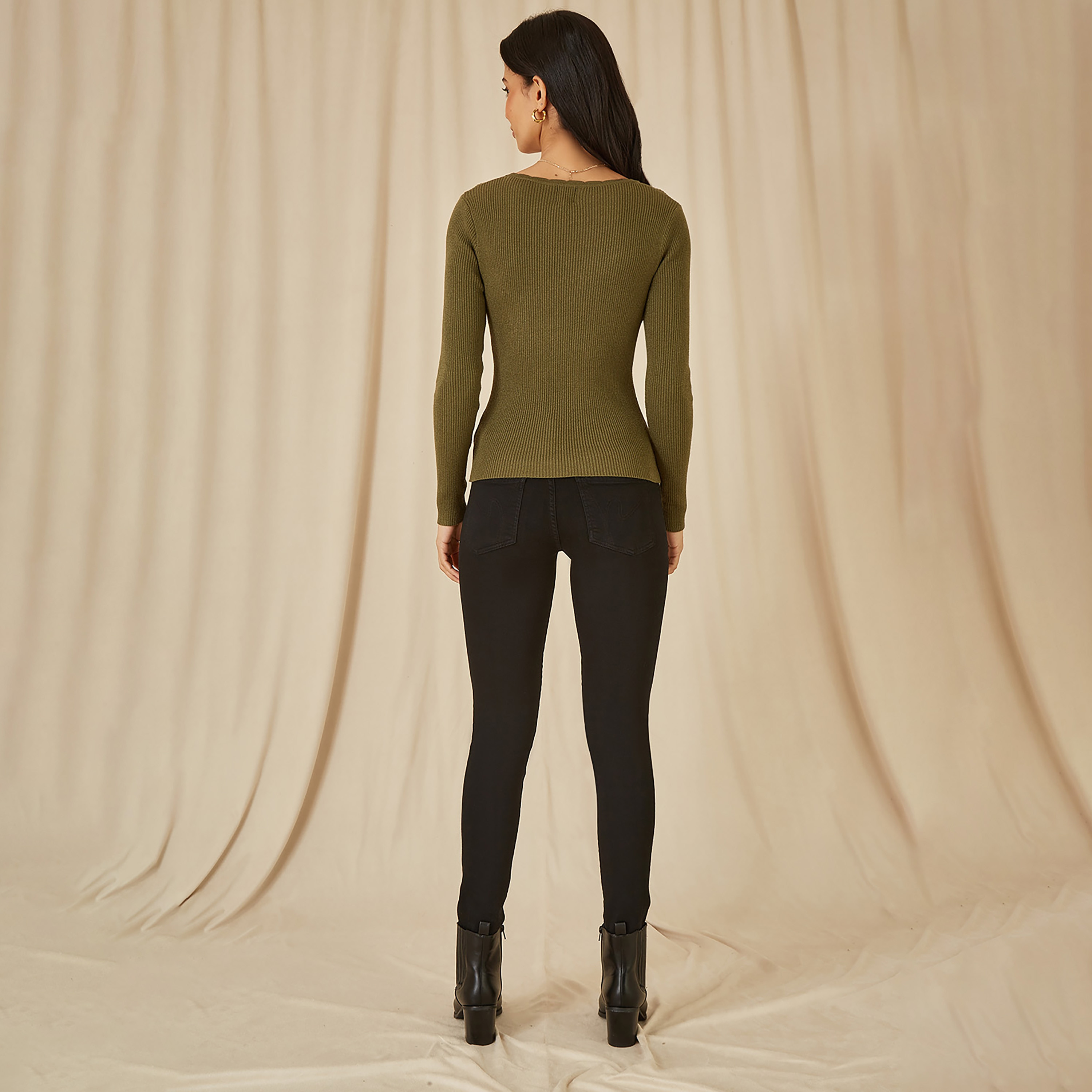 بلوزة النسائية المحبوكة المضلعة باللون الأخضر من يامي-women-clothing-shirtsandblouses-blouses-image-2