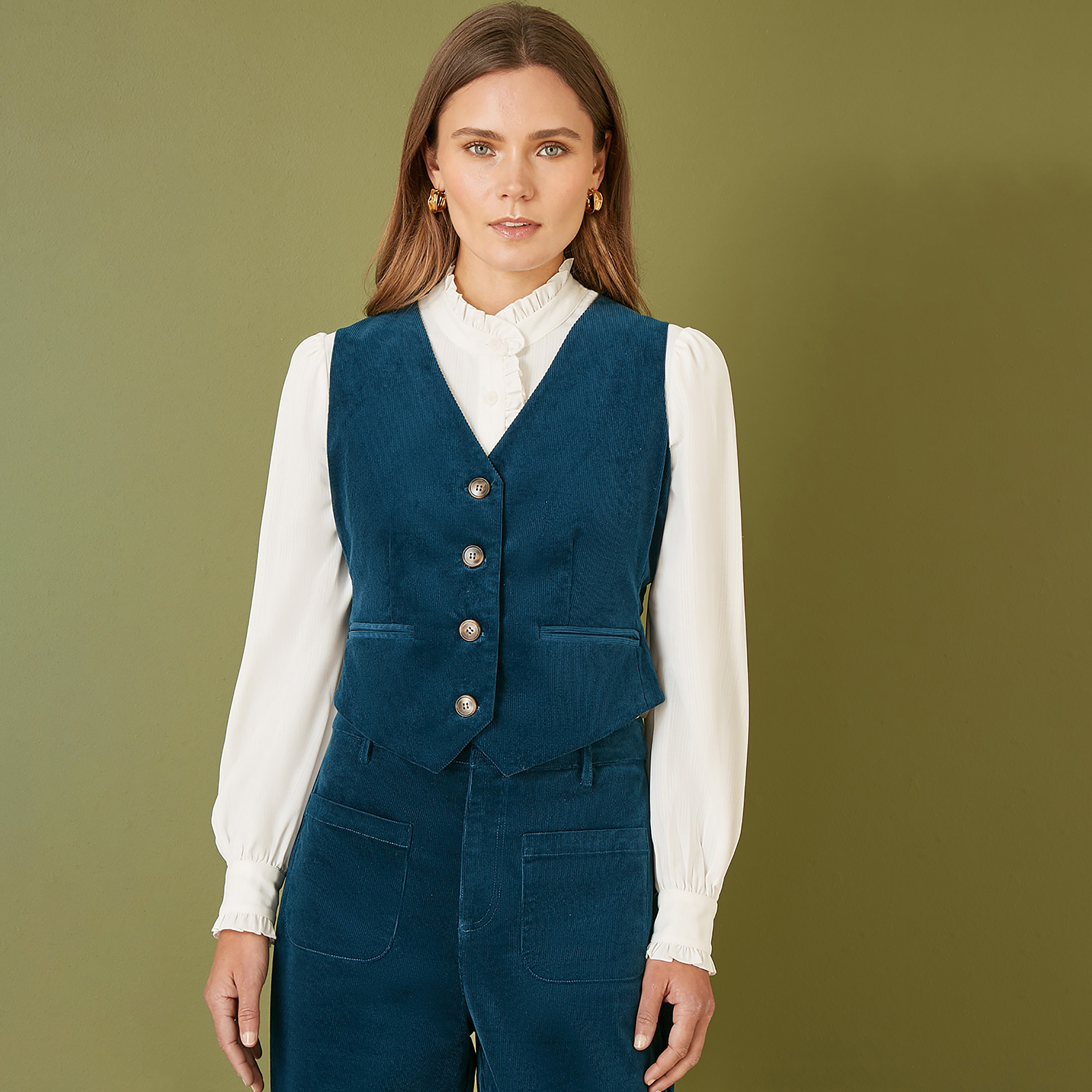 معطف نسائي فيلفيت كورد باللون الأزرق المخضر من يامي-women-clothing-coatsandjackets-waistcoats-image-1