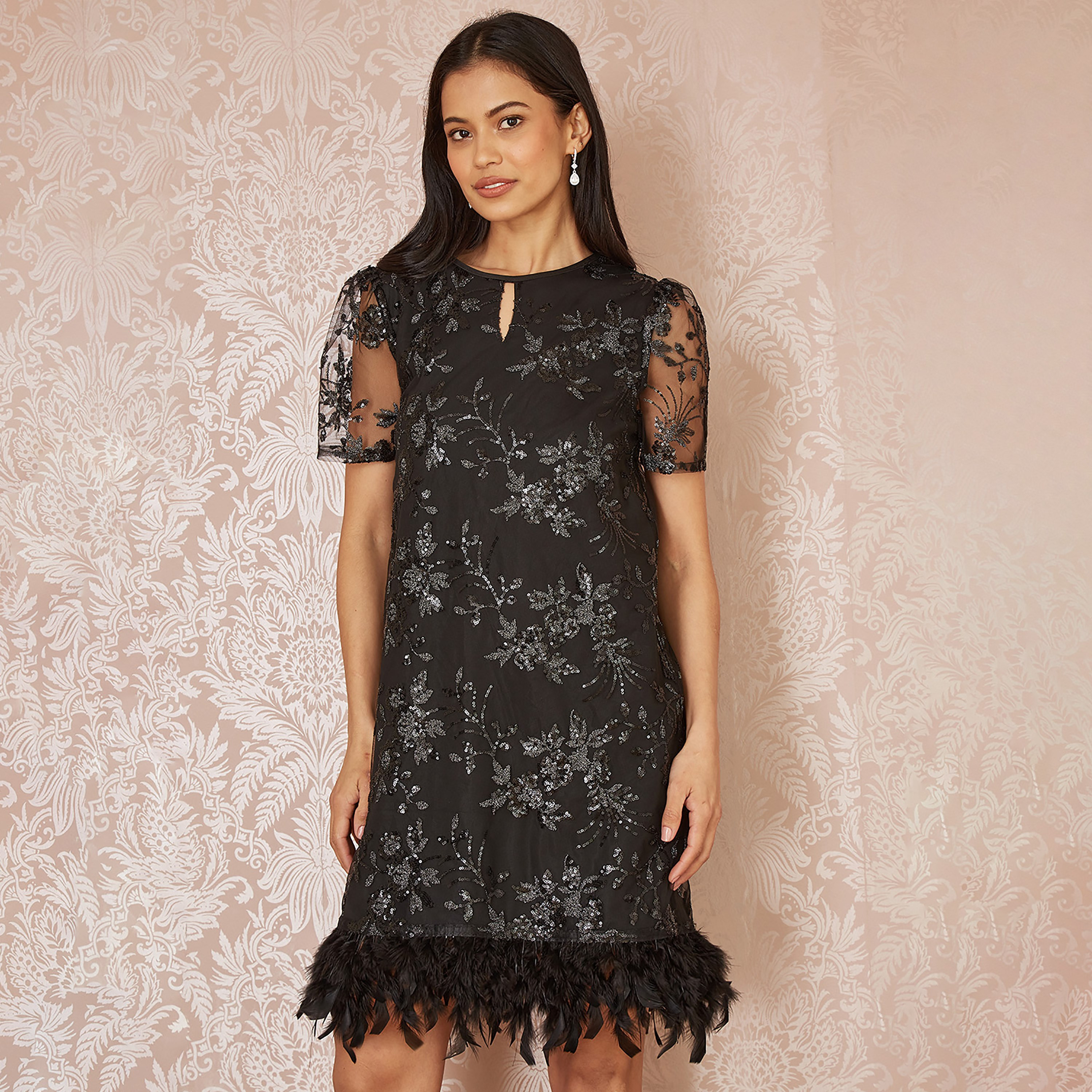Yumi Black Sequin Embroidery Tunic Evening Women's Mini Dress-women-clothing-dresses-image-3