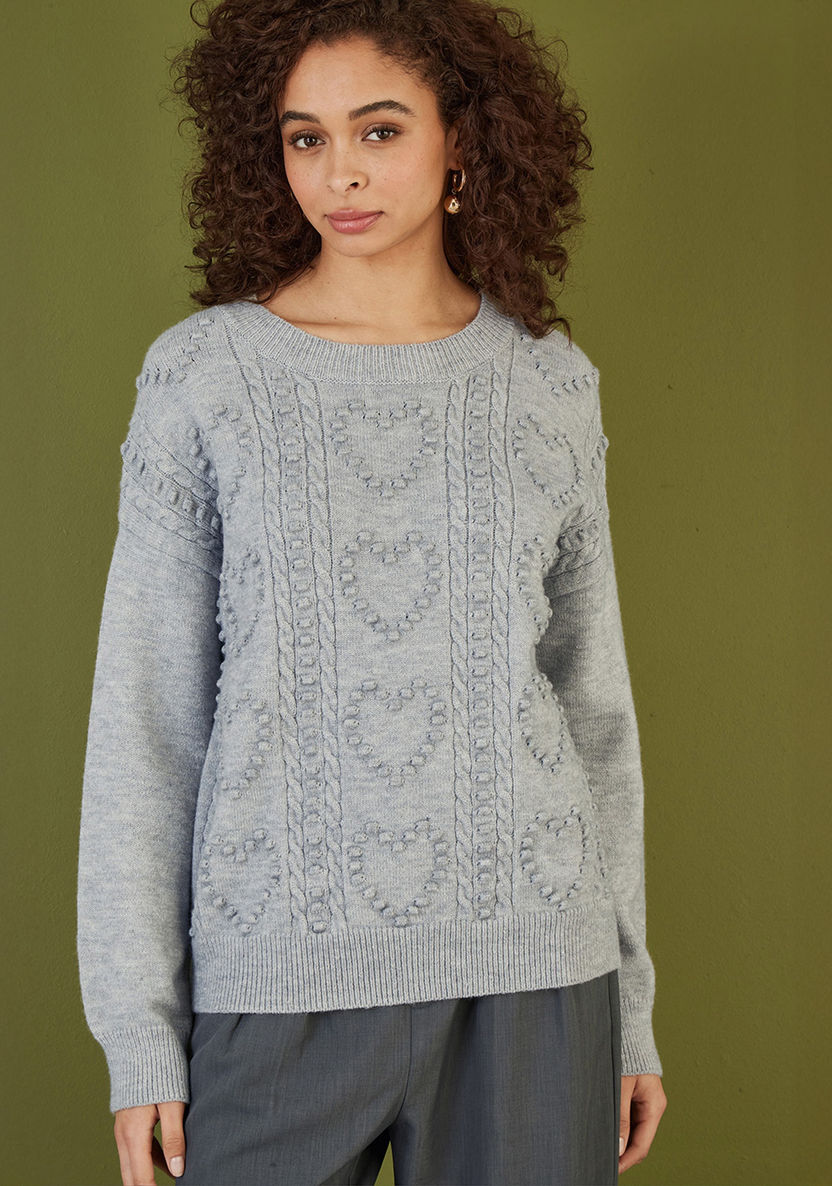 Shop Yumi Grey Heart Knit Relaxed Women's Jumper Online