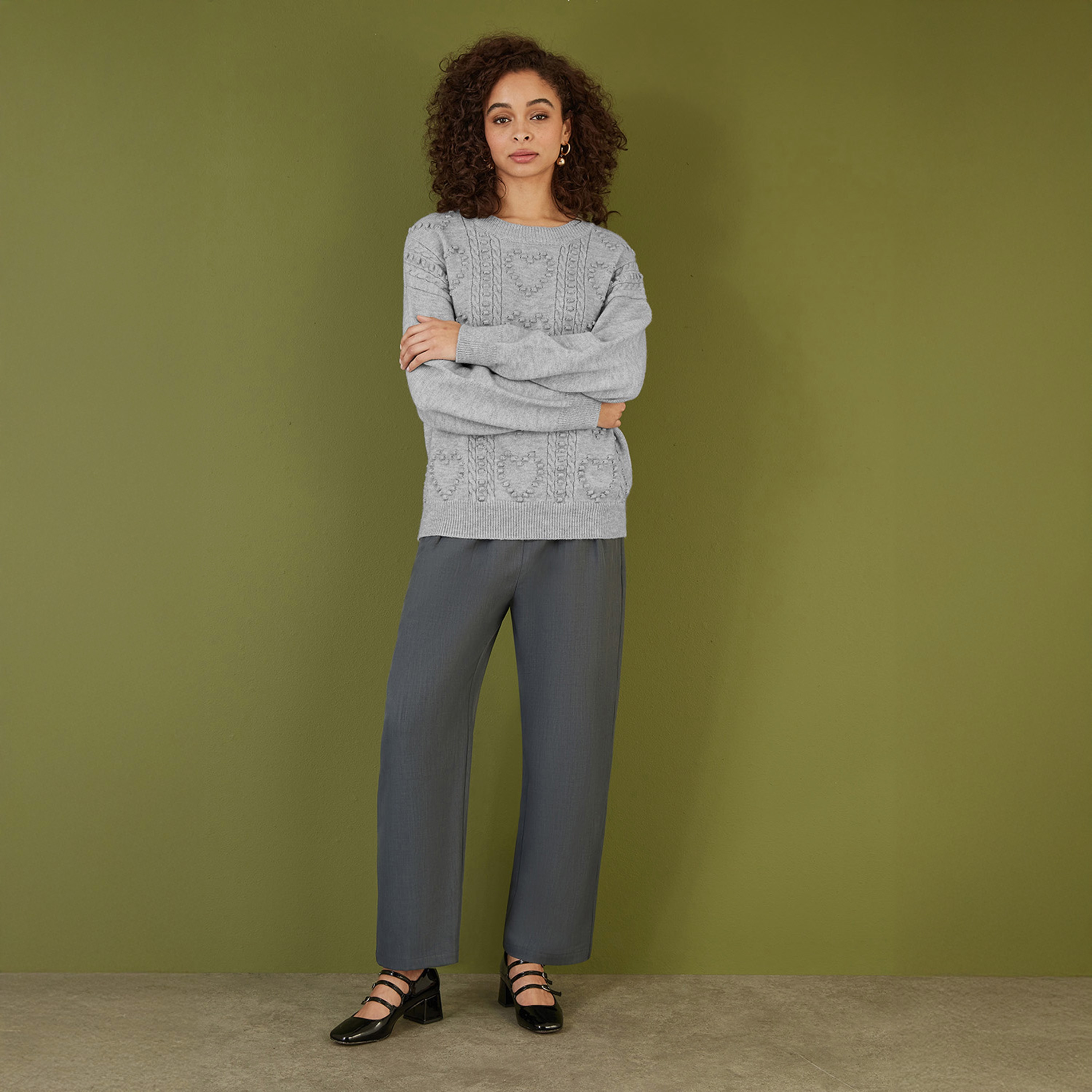 Yumi Grey Heart Knit Relaxed Women's Jumper-women-winterwear-cardigansandjumpers-jumpers-image-3