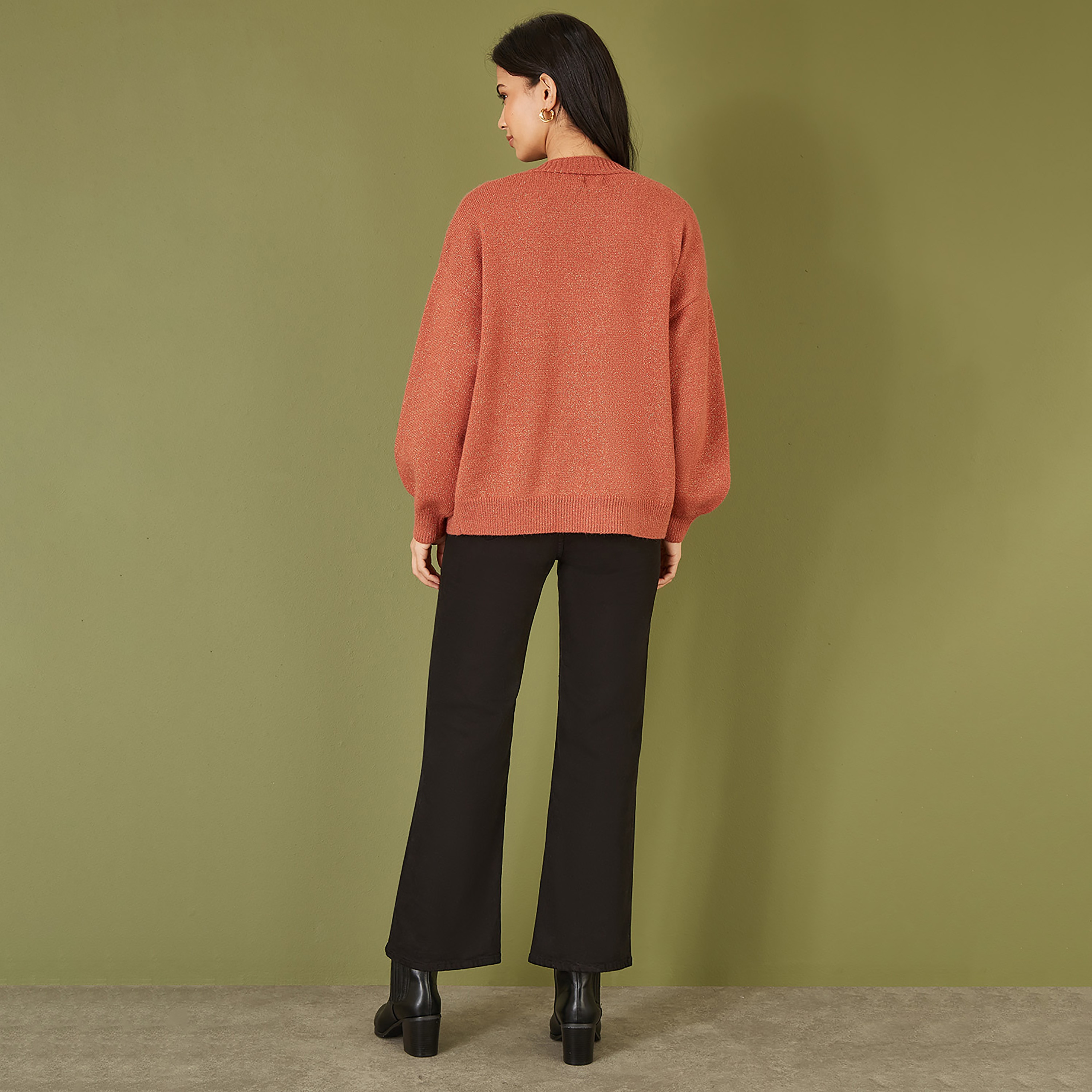 Yumi Rust Metallic Relaxed Slouchy Women's Cardigan with Pockets-women-clothing-cardigansandjumpers-cardigans-image-3