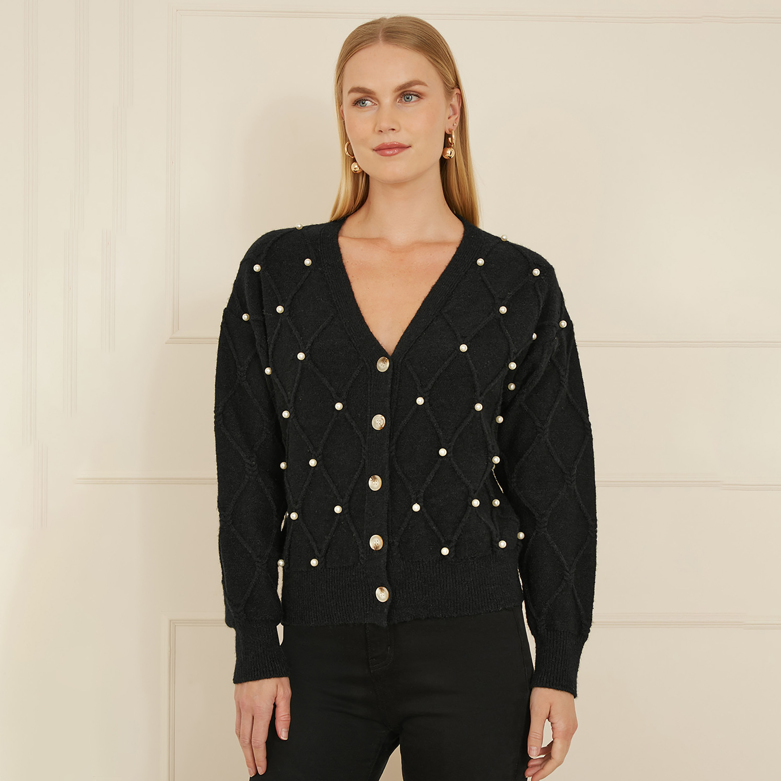 Yumi Black Pearl Cable Knit Women's Cardigan-women-clothing-cardigansandjumpers-cardigans-image-1
