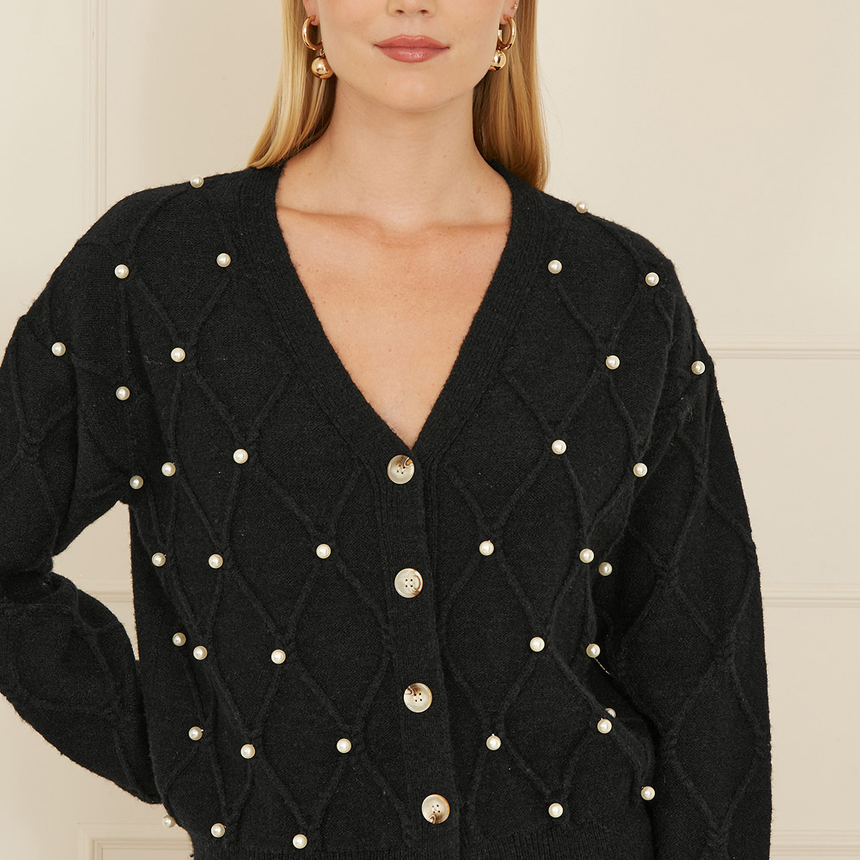 Yumi Black Pearl Cable Knit Women's Cardigan-women-clothing-cardigansandjumpers-cardigans-image-4