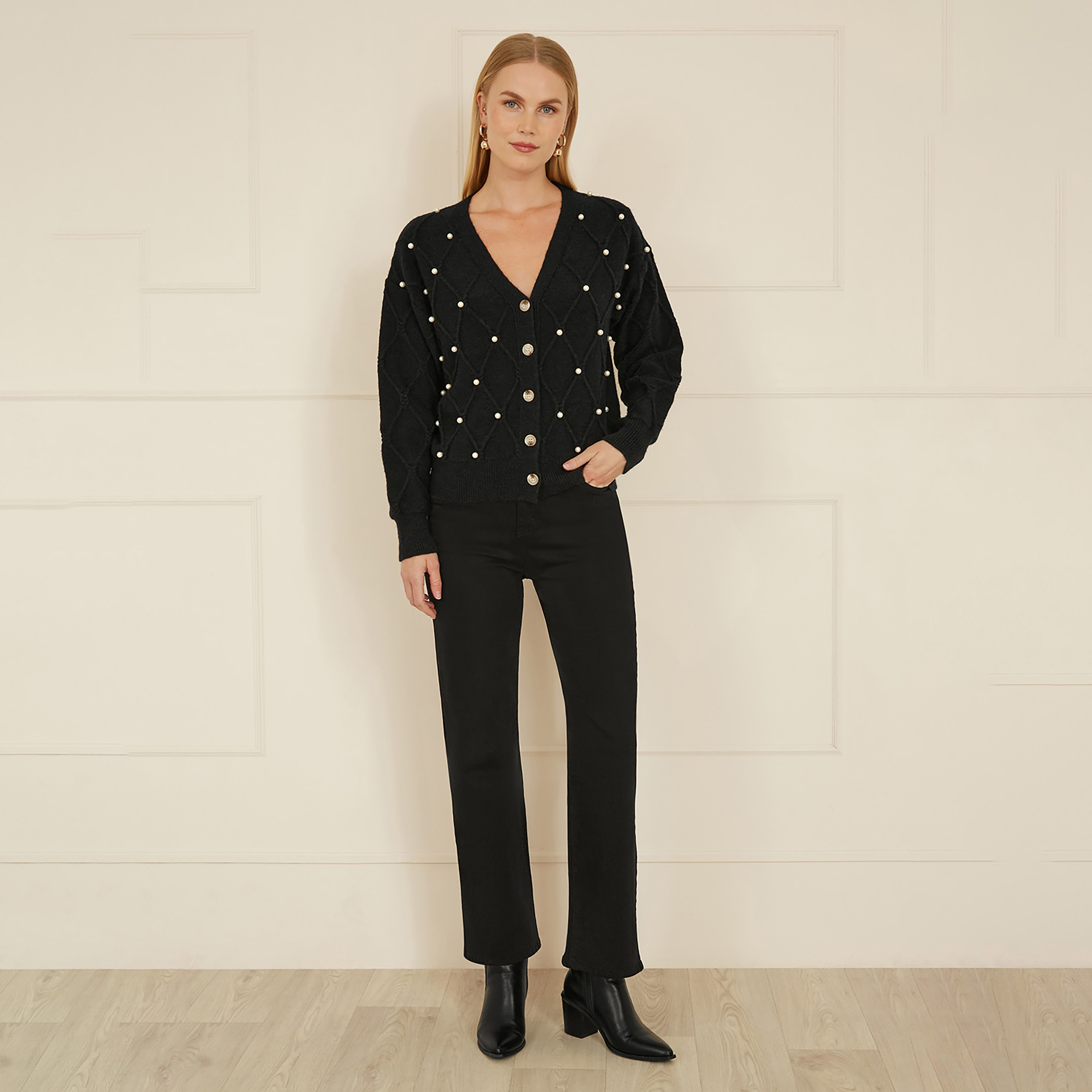 Yumi Black Pearl Cable Knit Women's Cardigan-women-clothing-cardigansandjumpers-cardigans-image-5