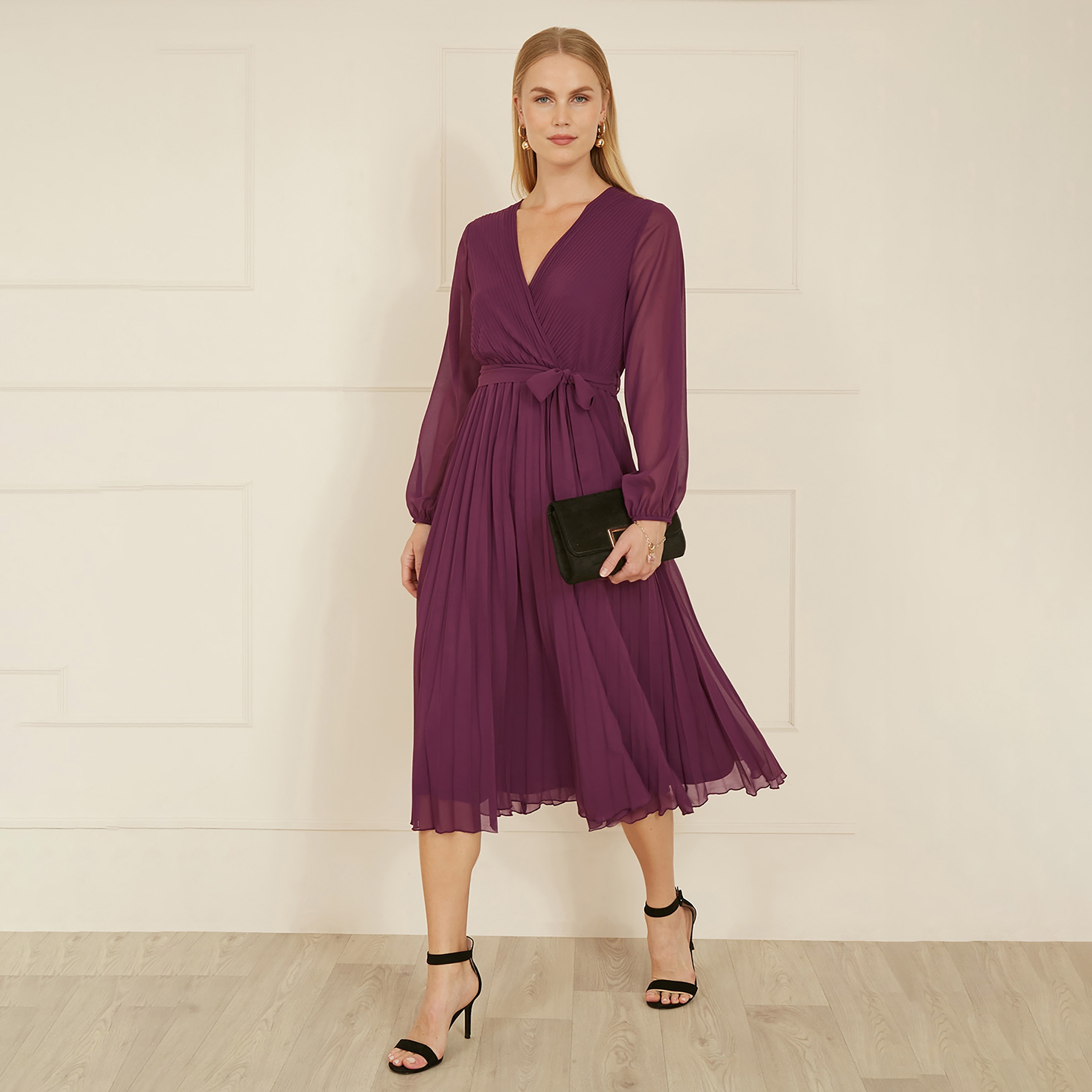 فستان بلام النسائي متوسط الطول مع أكمام طويلة شفافة من يامي-women-clothing-dresses-image-5