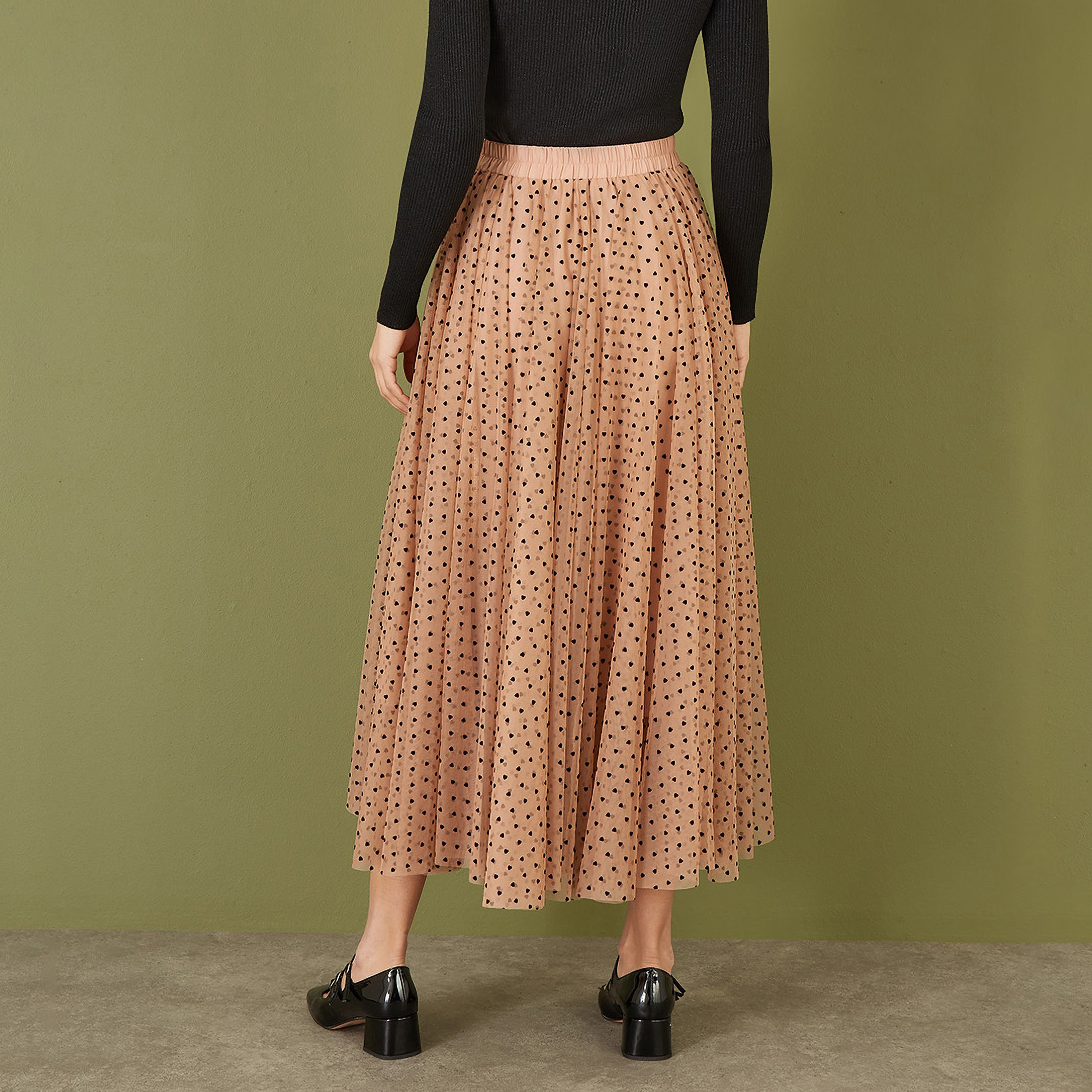 Yumi Brown Mesh Heart Print Tulle Women's Midi Skirt-women-clothing-bottoms-skirts-image-3