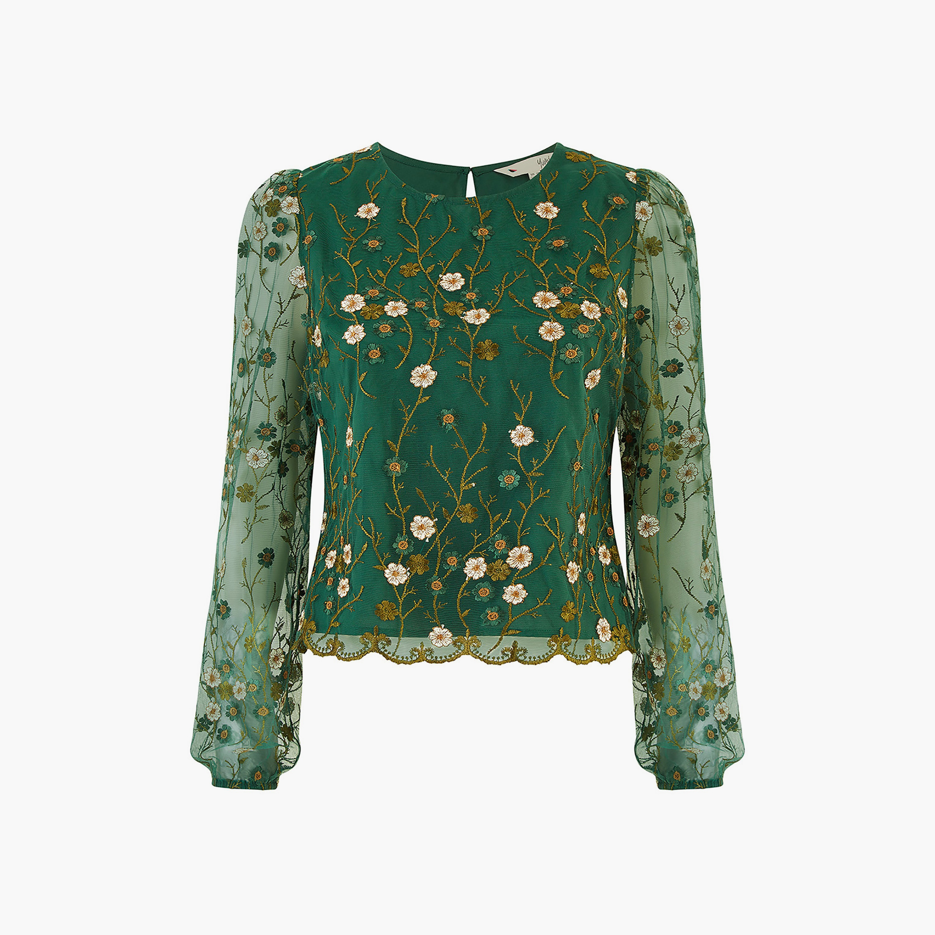 Yumi Green Floral Embroidered Long Sleeve Women's Top-women-clothing-shirtsandblouses-blouses-image-5