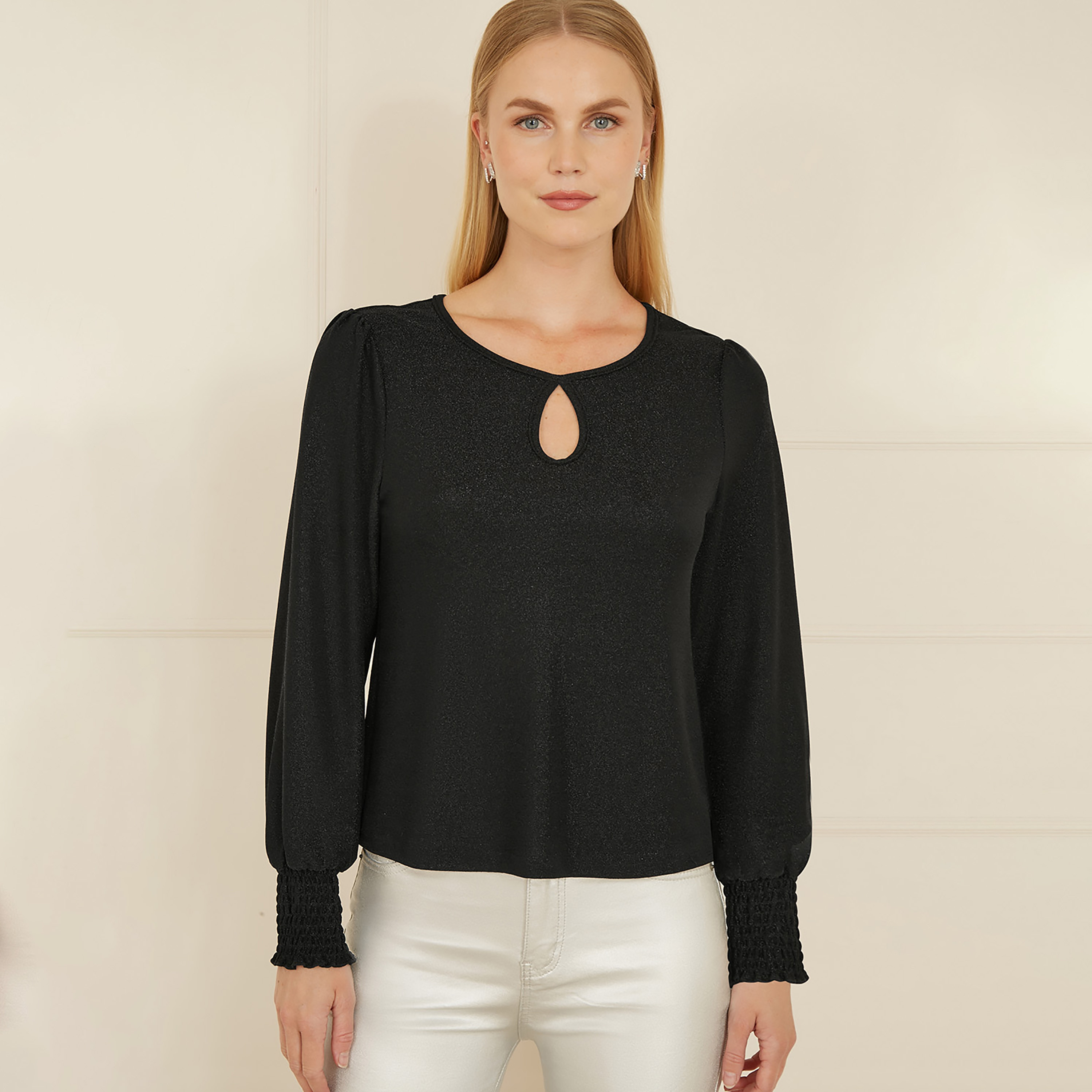 بلوزة النسائية المرنّة باللونين الأسود والذهبي من يامي-women-clothing-shirtsandblouses-blouses-image-1