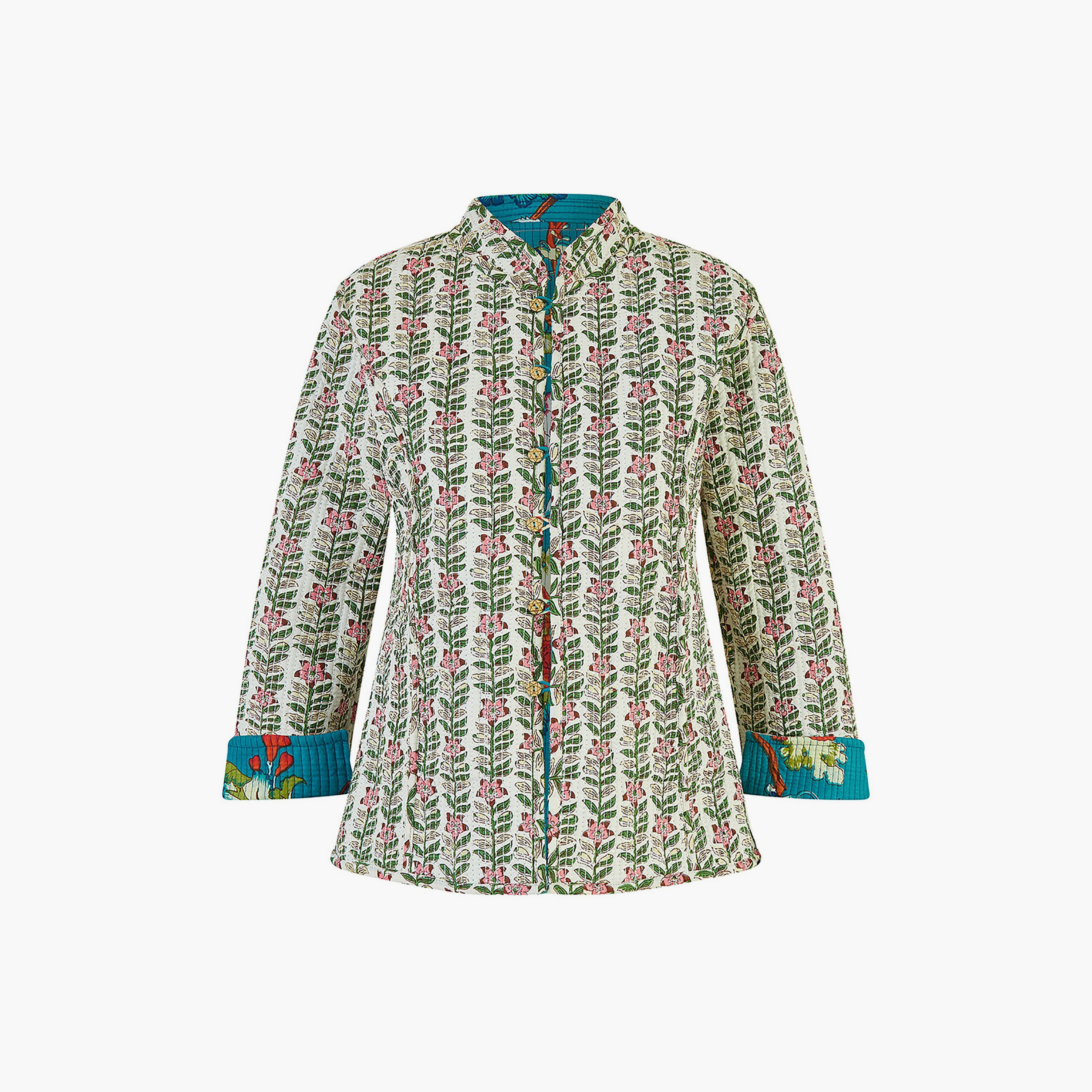 سترة نسائية مبطنة من القطن قابلة للعكس بطبعة زهور باللون الأزرق المخضر من يامي-women-clothing-coatsandjackets-jackets-image-2