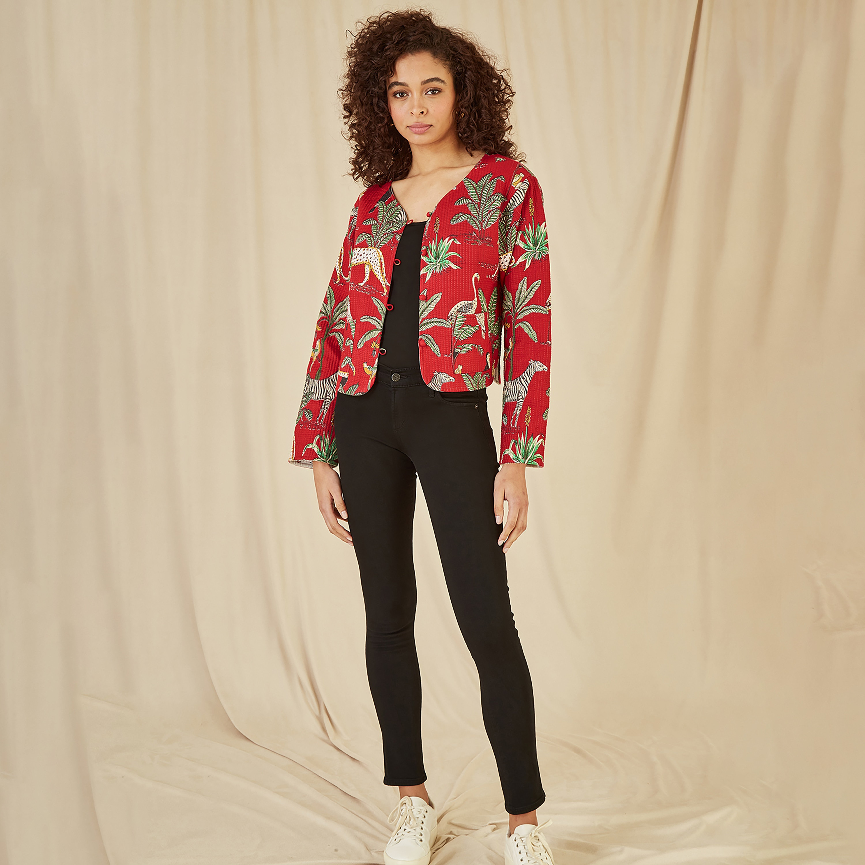 سترة نسائية مقلمة مبطنة من القطن قابلة للعكس بطبعة حيوانات باللون الأحمر من يامي-women-clothing-coatsandjackets-jackets-image-3