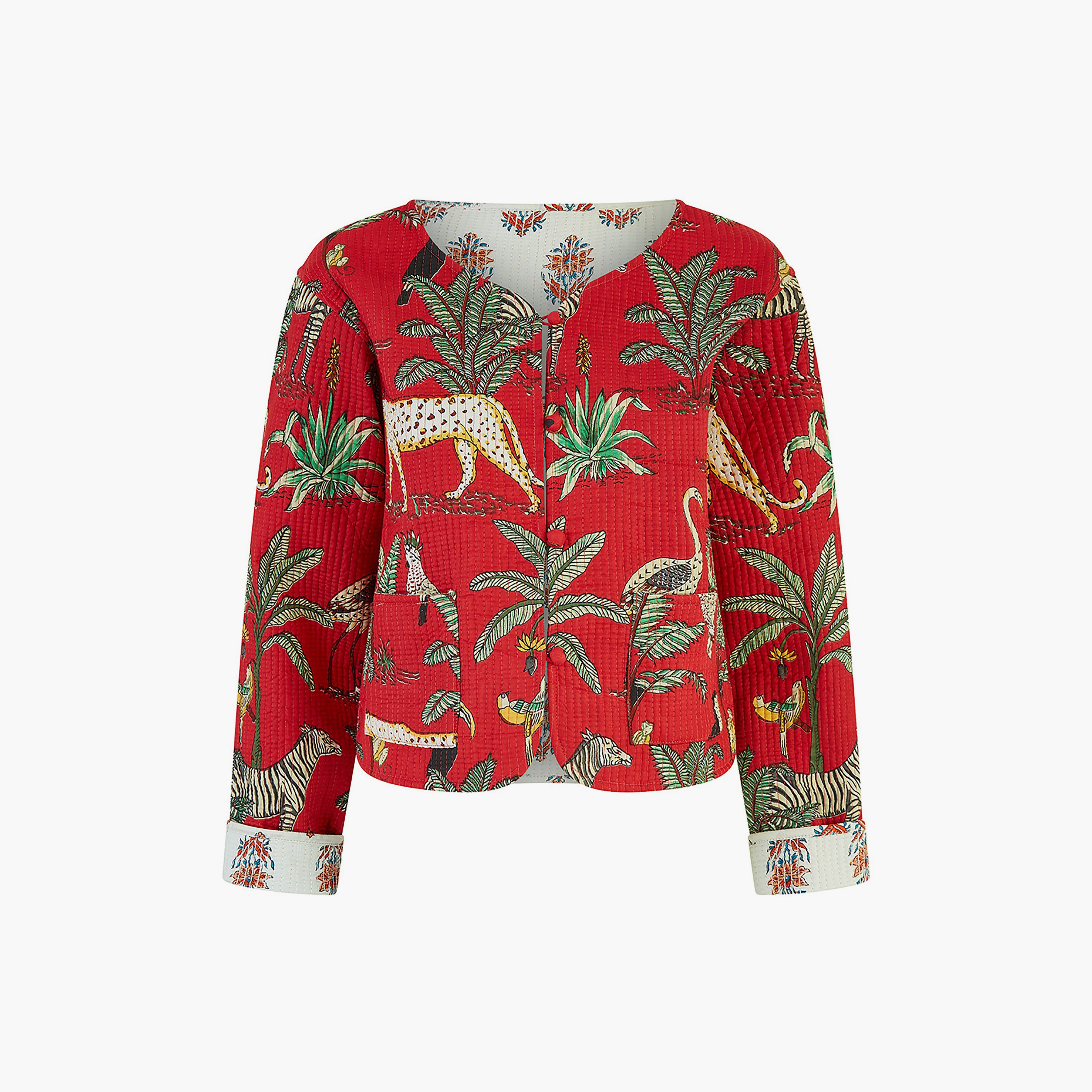 Yumi Red Animal Print Reversible Cotton Cropped Quilted Women's Jacket-women-clothing-coatsandjackets-jackets-image-6