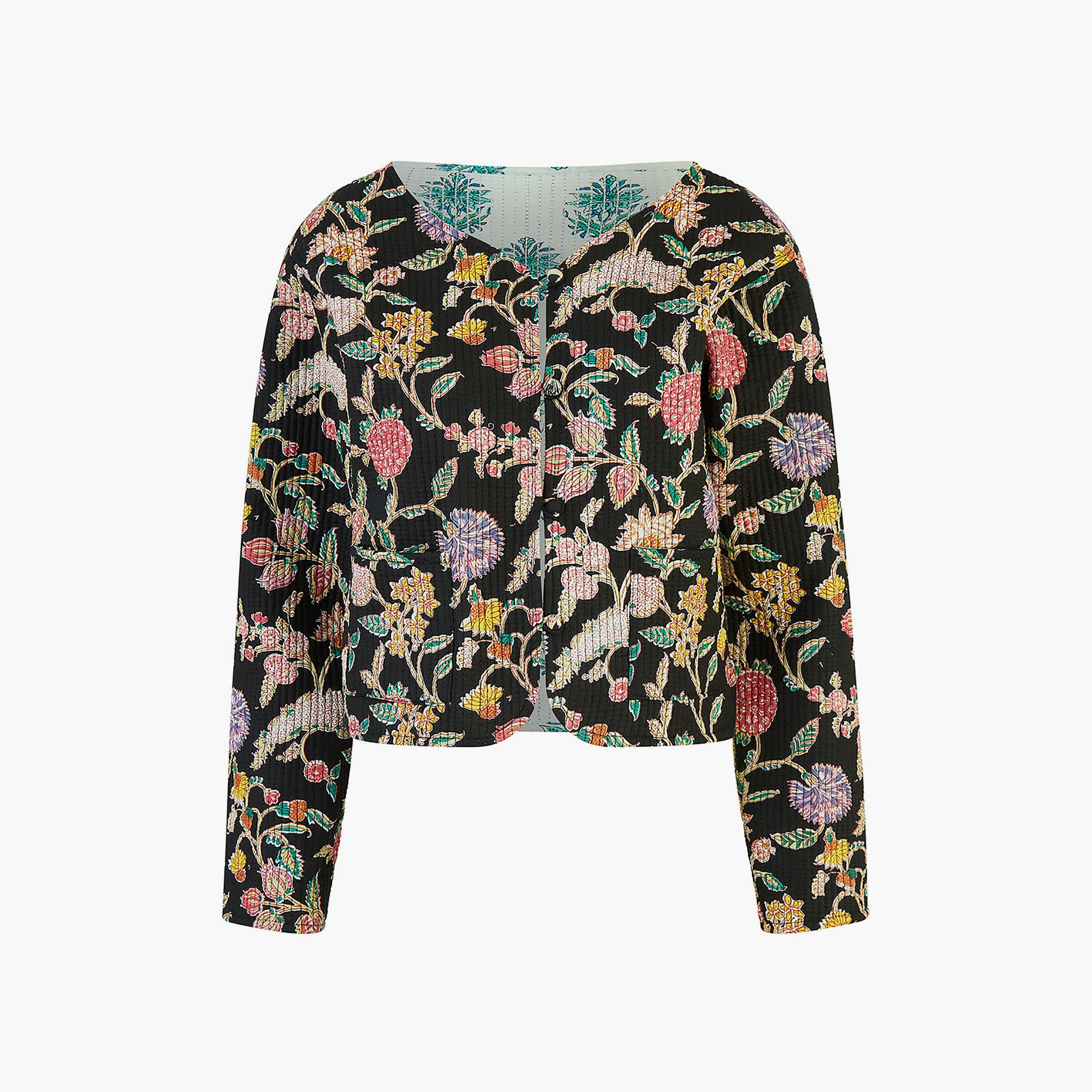 سترة نسائية مقلمة مبطنة من القطن قابلة للعكس بطبعة زهور باللون الأسود من يامي-women-clothing-coatsandjackets-jackets-image-5