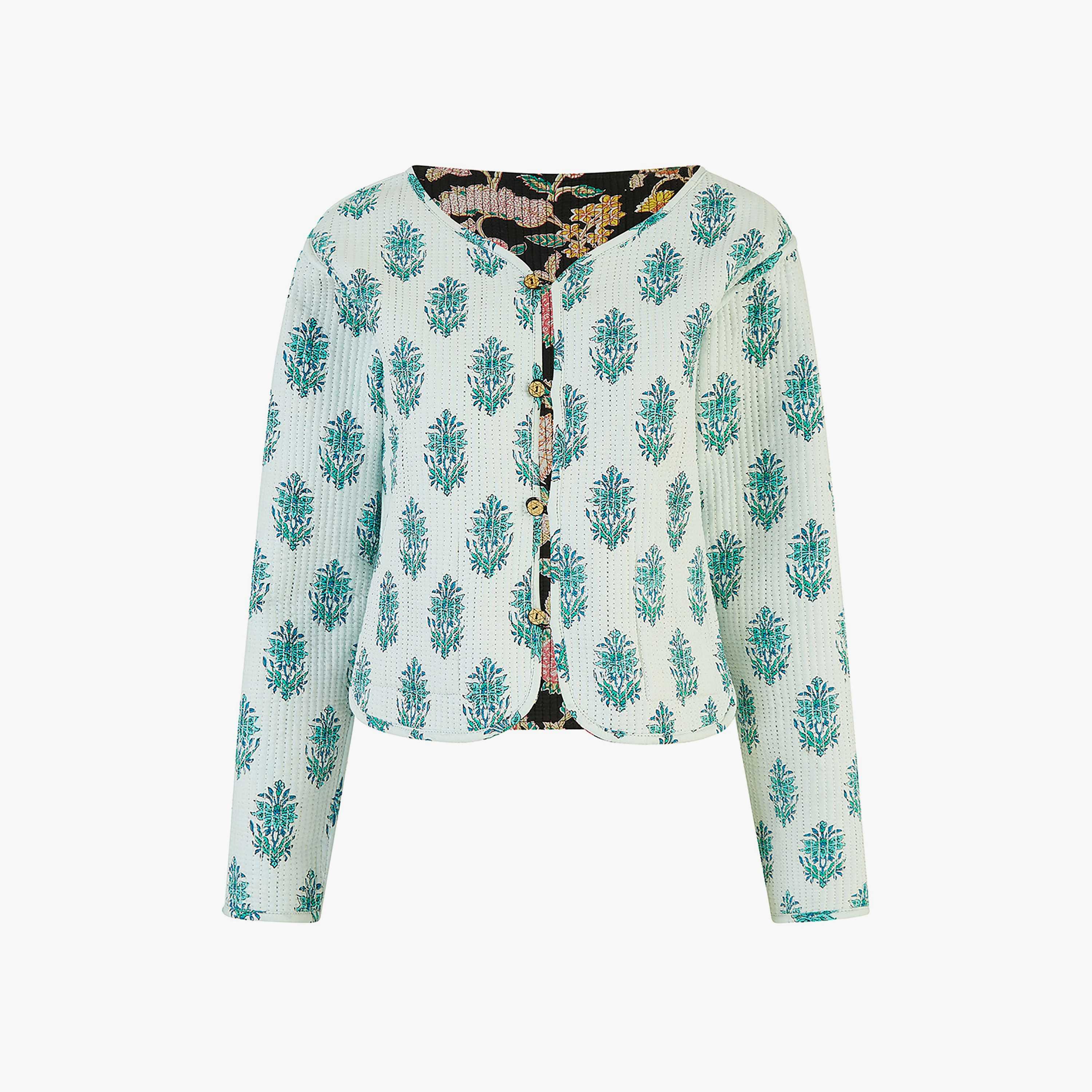 سترة نسائية مقلمة مبطنة من القطن قابلة للعكس بطبعة زهور باللون الأسود من يامي-women-clothing-coatsandjackets-jackets-image-6