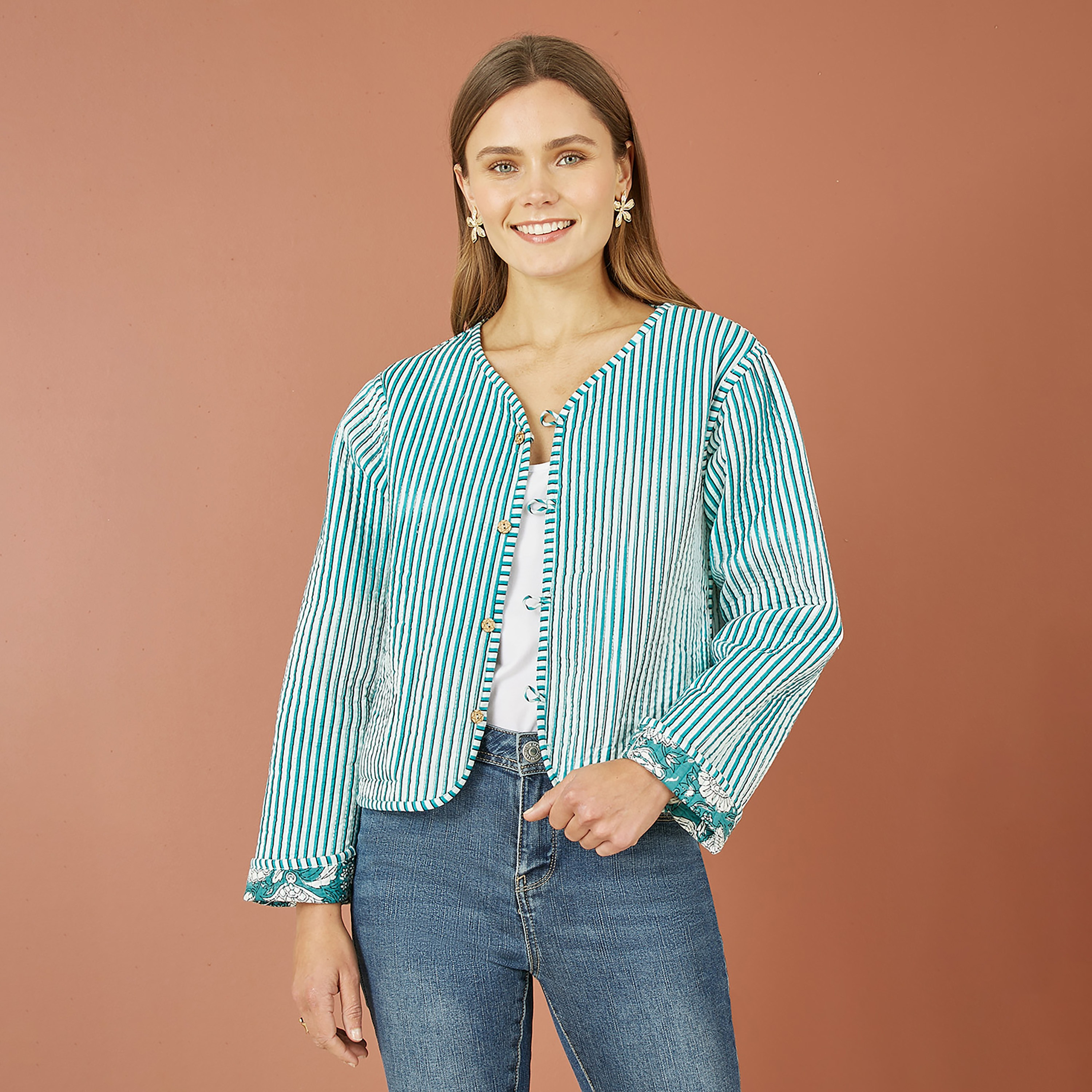 Yumi Green Floral Patchwork Reversible Cotton Women's Jacket-women-clothing-coatsandjackets-jackets-image-1