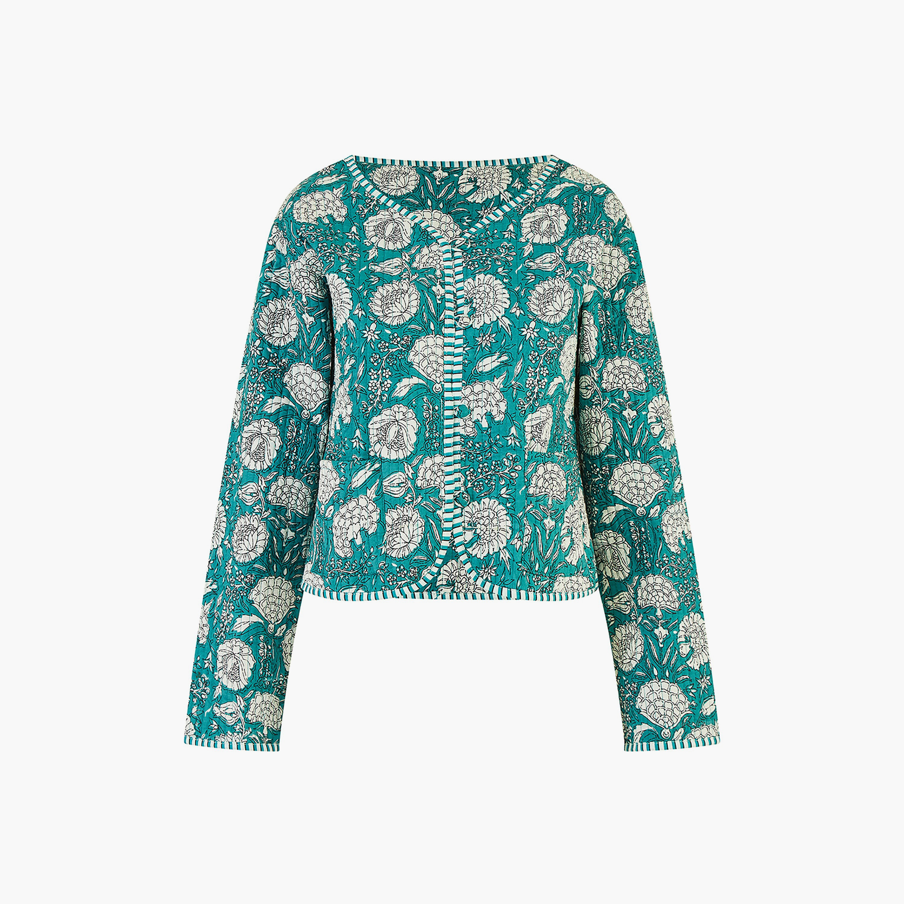 Yumi Green Floral Patchwork Reversible Cotton Women's Jacket-women-clothing-coatsandjackets-jackets-image-4
