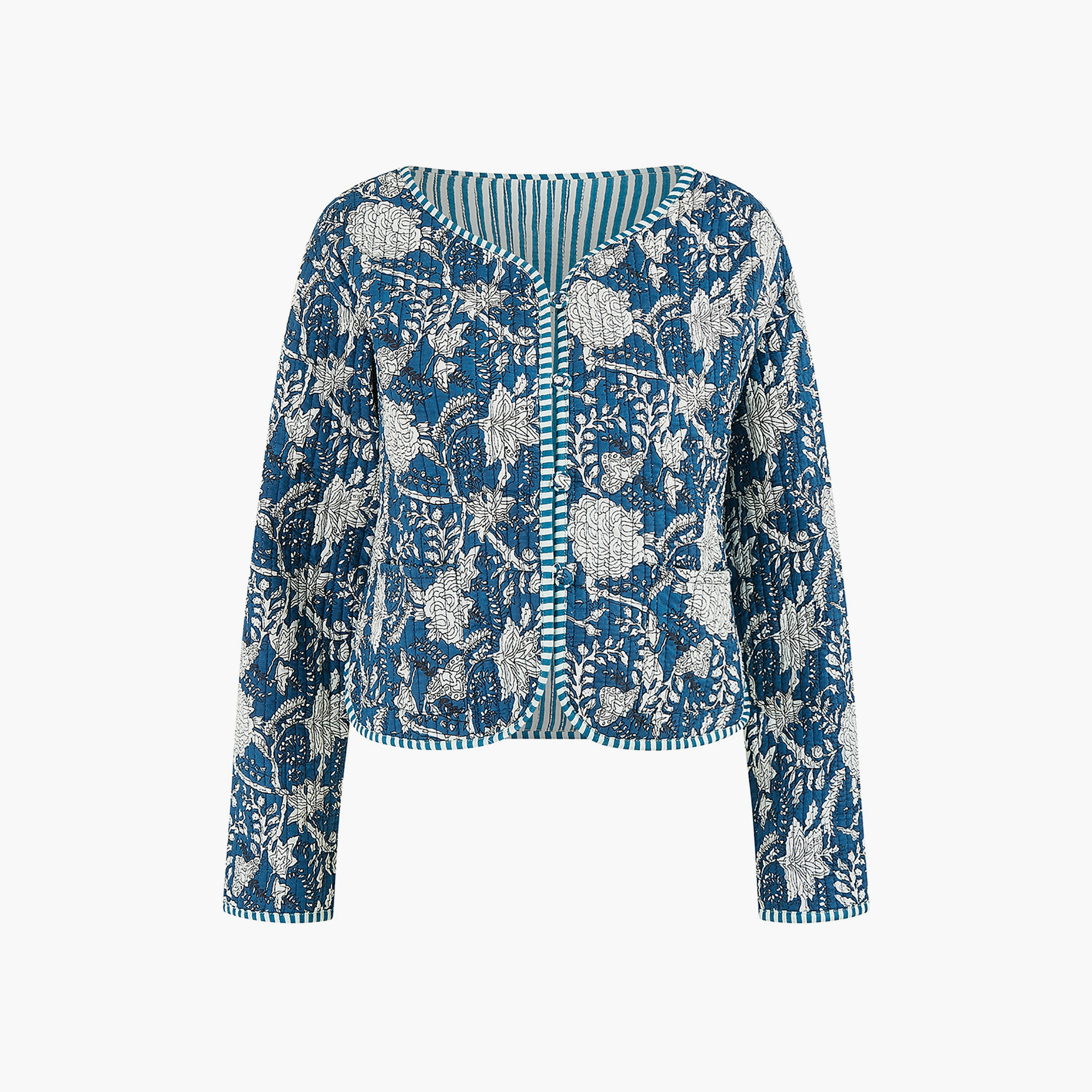 Yumi Blue Floral Patchwork Reversible Cotton Women's Jacket-women-clothing-coatsandjackets-jackets-image-5