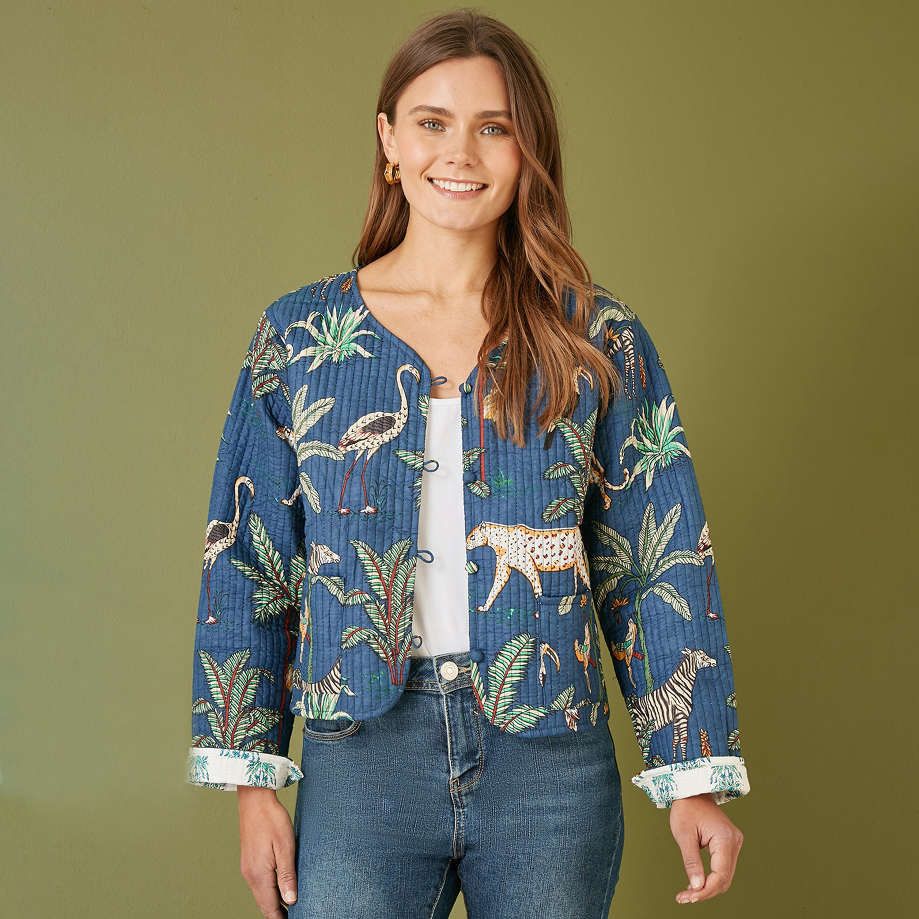 Yumi Blue Animal Reversible Cotton Quilted Women's Jacket-women-clothing-coatsandjackets-jackets-image-1