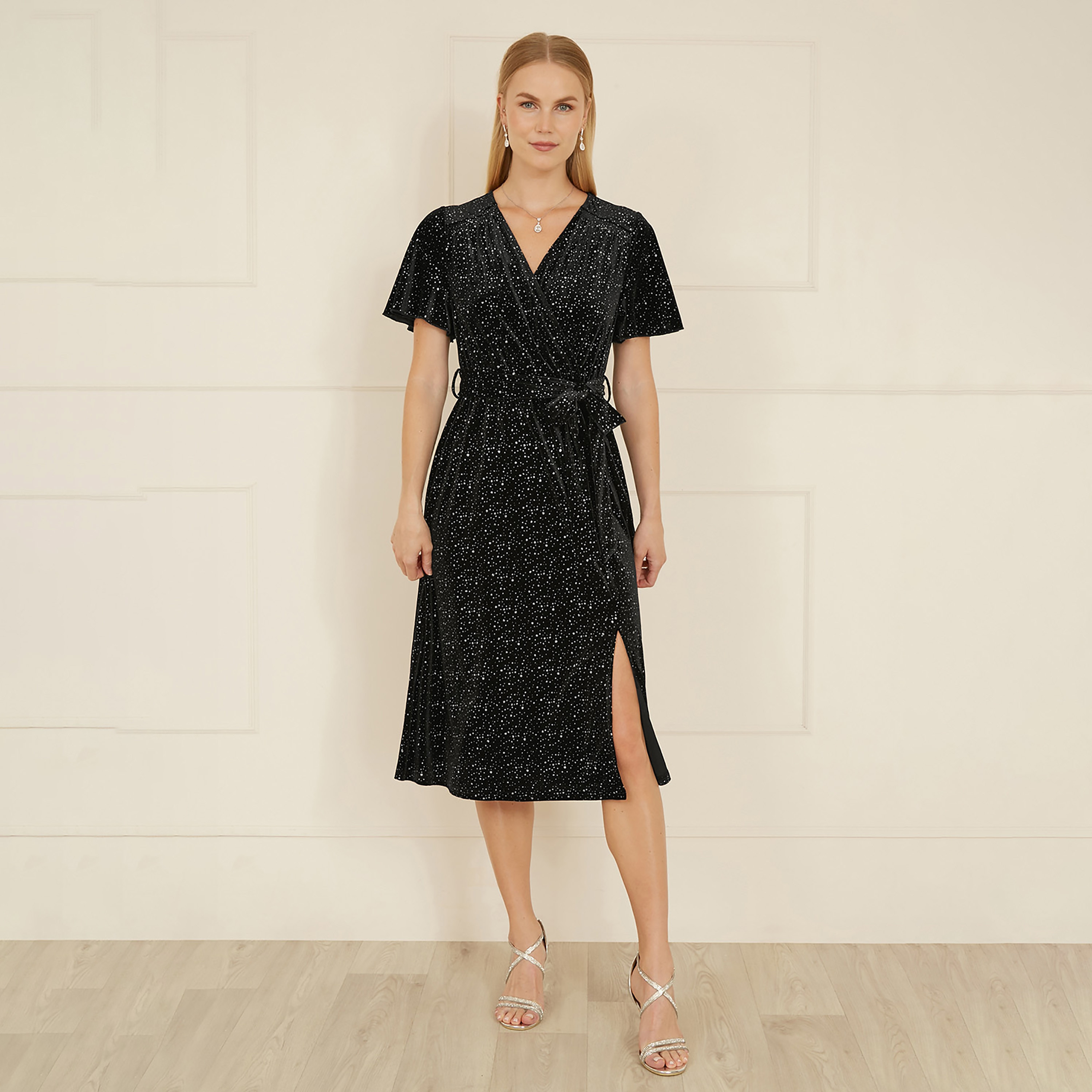 فستان سهرة نسائي متوسط الطول ملفوف فيلفيت لامع من يامي-women-clothing-dresses-image-7