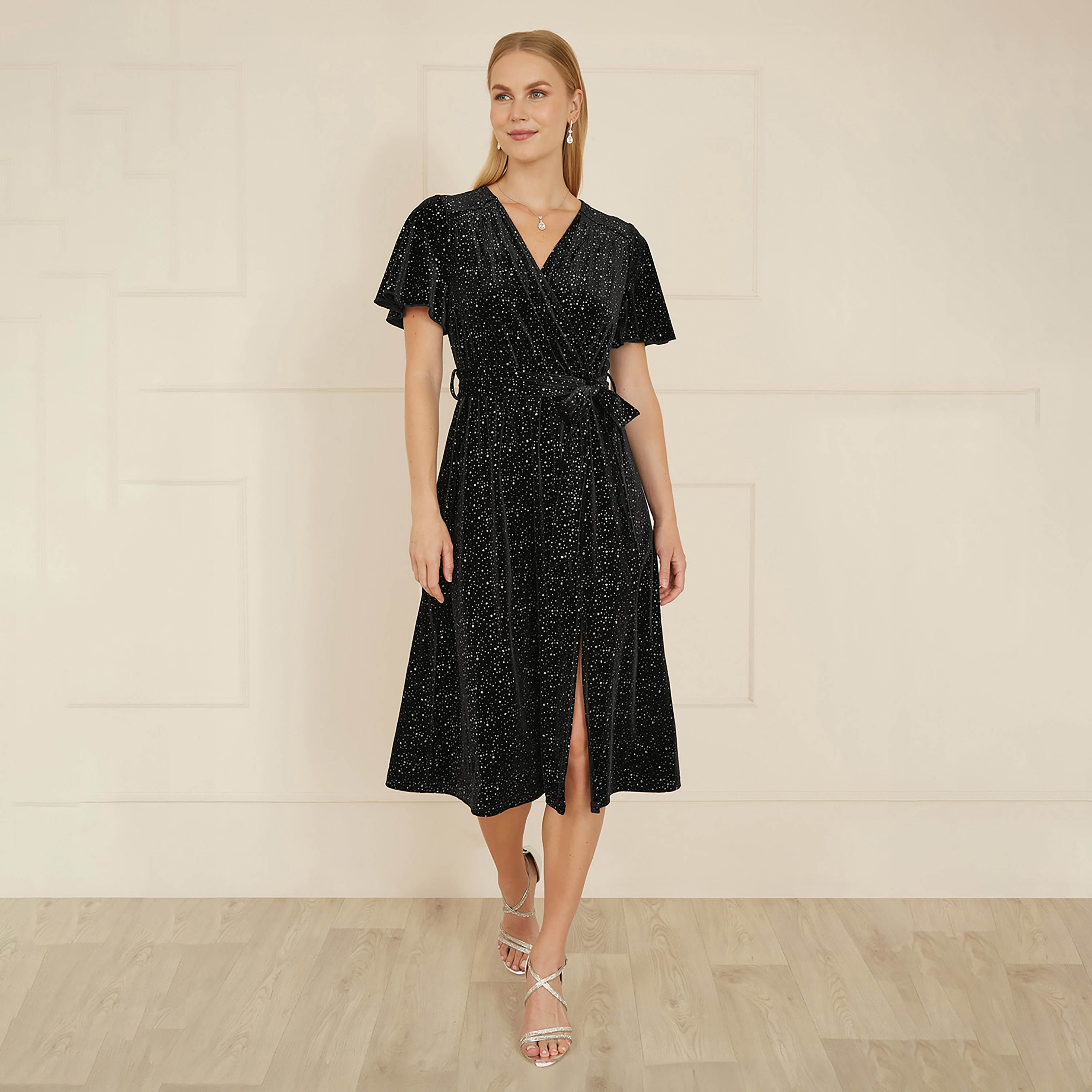 فستان سهرة نسائي متوسط الطول ملفوف فيلفيت لامع من يامي-women-clothing-dresses-image-9