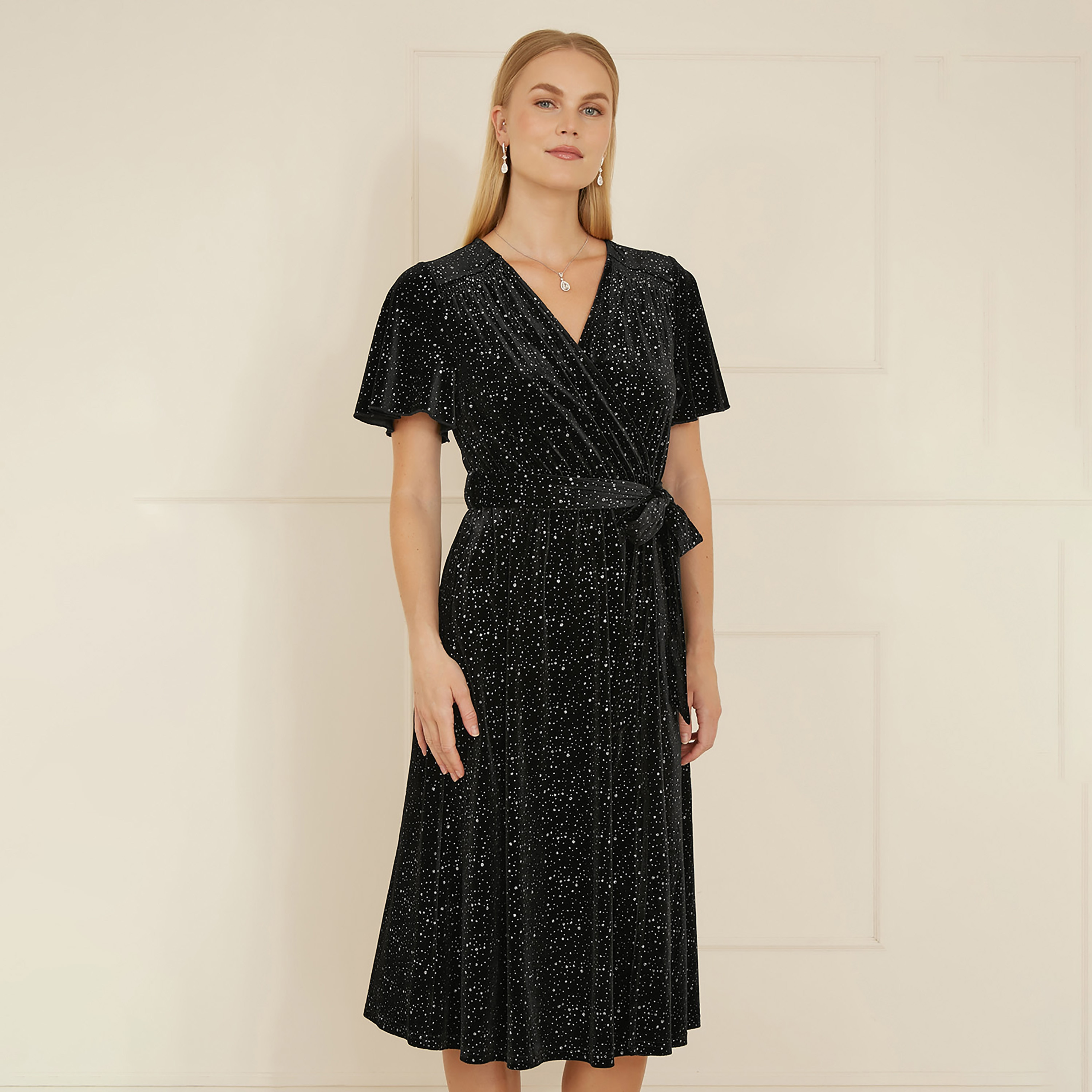 فستان سهرة نسائي متوسط الطول ملفوف فيلفيت لامع من يامي-women-clothing-dresses-image-11