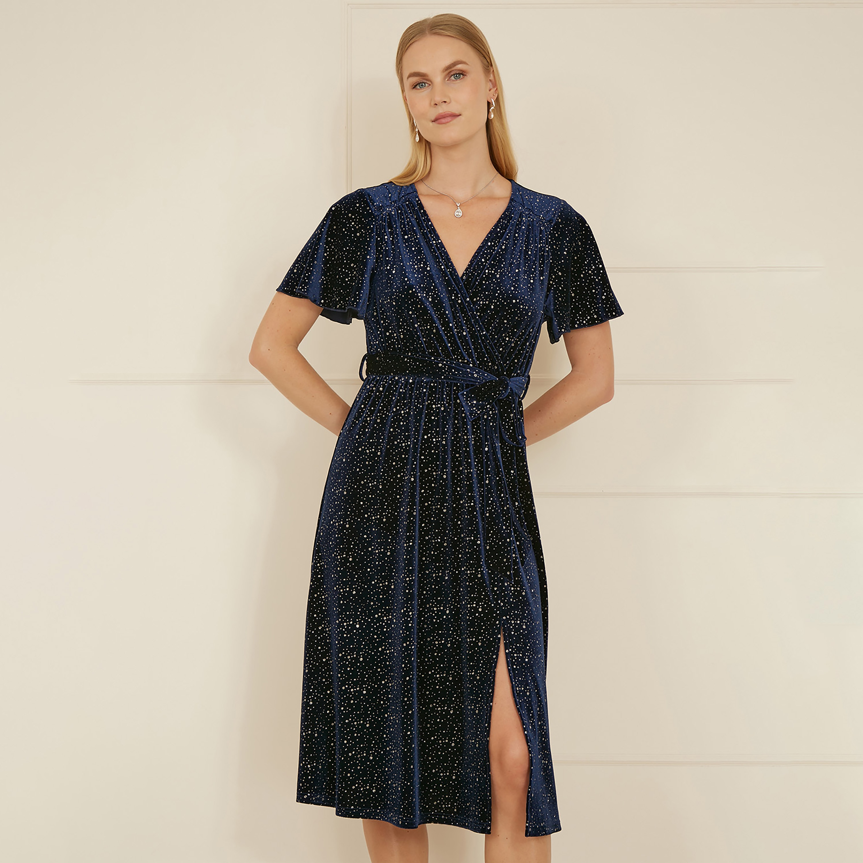 فستان سهرة نسائي متوسط الطول ملفوف فيلفيت لامع من يامي-women-clothing-dresses-image-3
