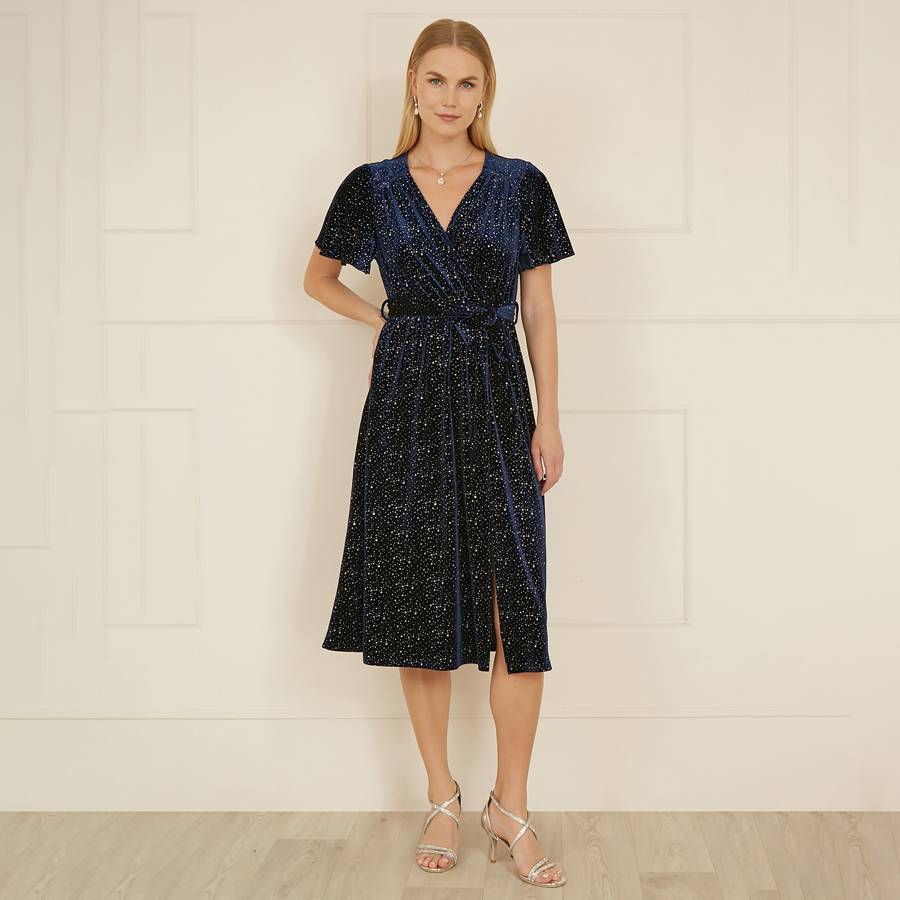 فستان سهرة نسائي متوسط الطول ملفوف فيلفيت لامع من يامي-women-clothing-dresses-image-5