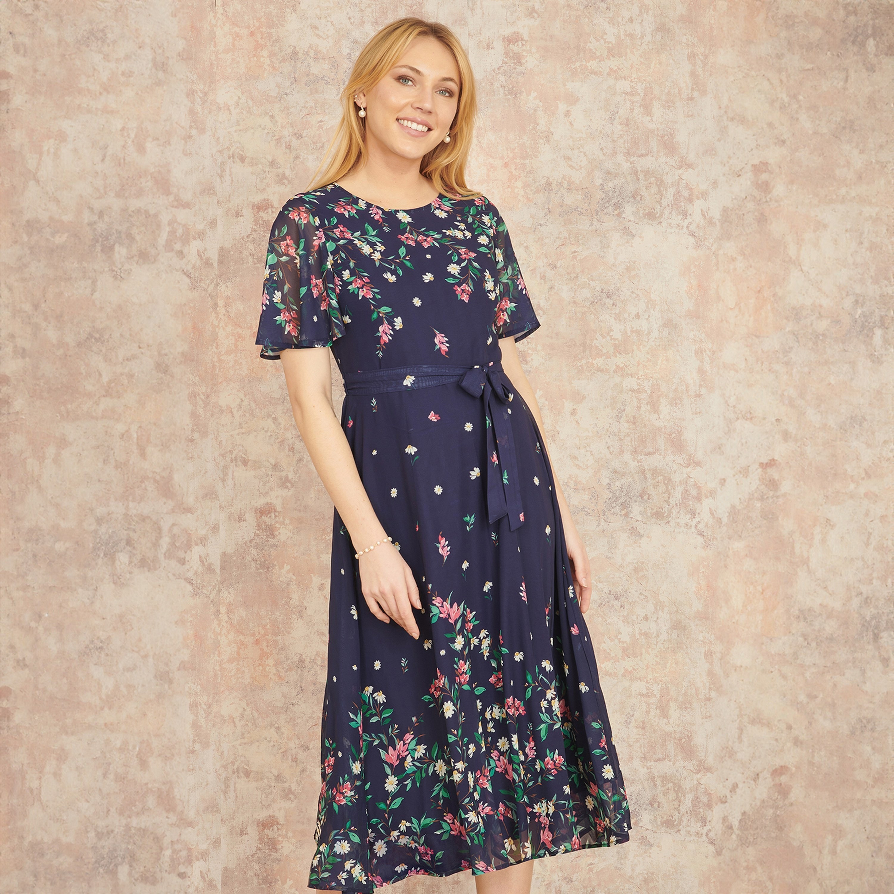 Yumi Angle Sleeves Floral Women Skater Women Midi Dress-women-clothing-dresses-image-1