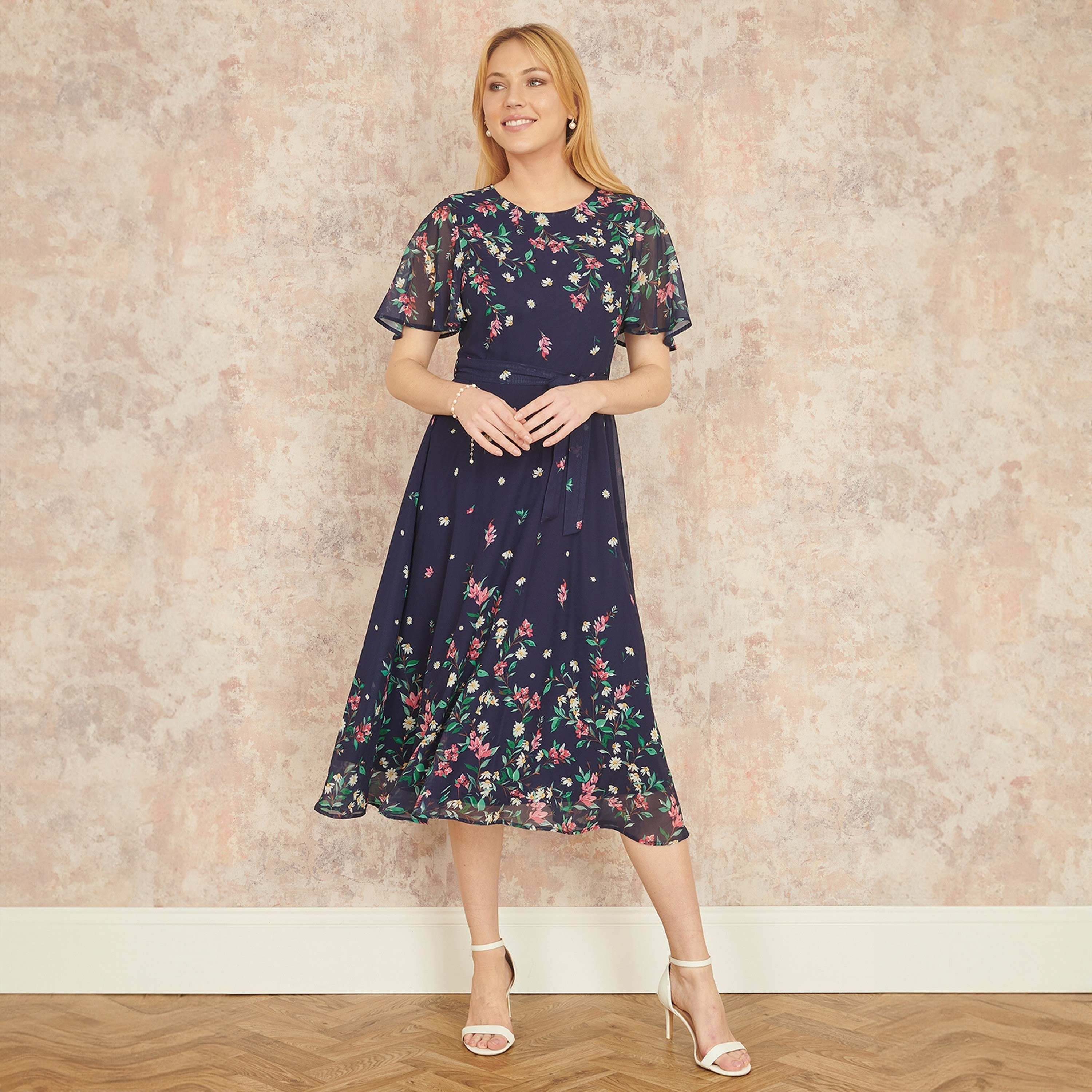 Yumi Angle Sleeves Floral Women Skater Women Midi Dress-women-clothing-dresses-image-2