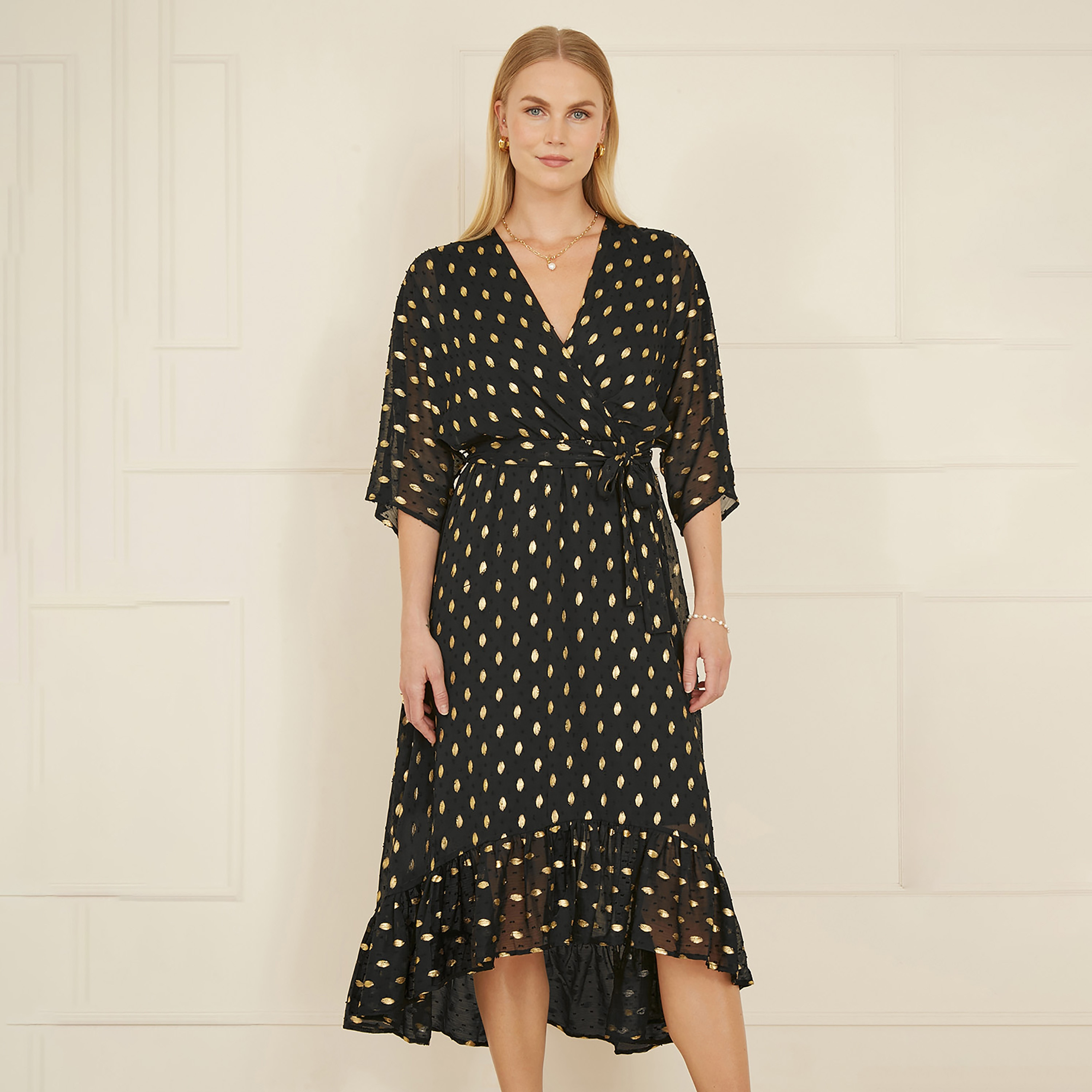 فستان ميدي مطبوع برقائق معدنية مع حافة منخفضة للنساء للسهرات من يامي-women-clothing-dresses-image-7