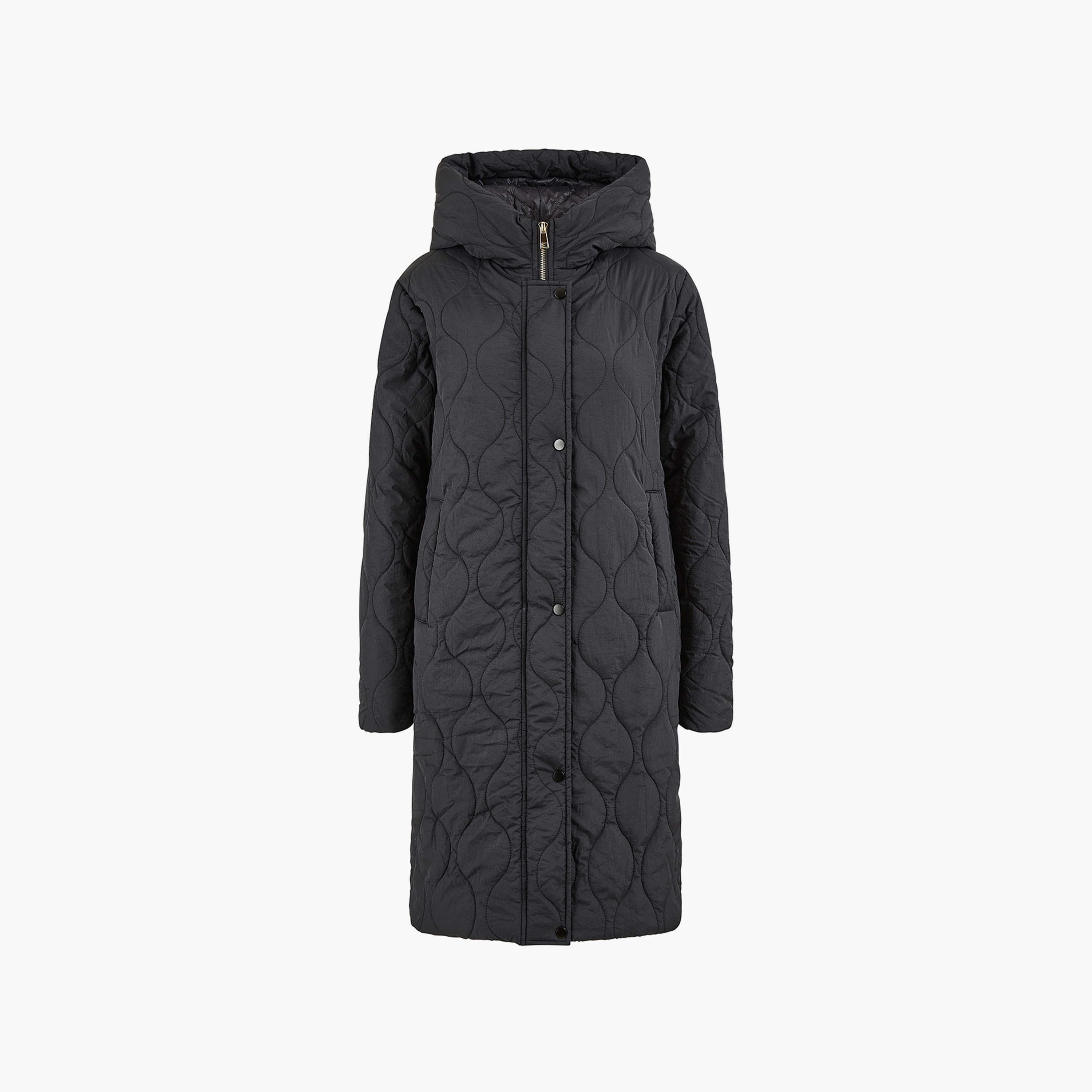 Yumi Black Padded Quilted Long Women's Jacket with Side Zip-women-winterwear-coatsandjackets-jackets-image-4