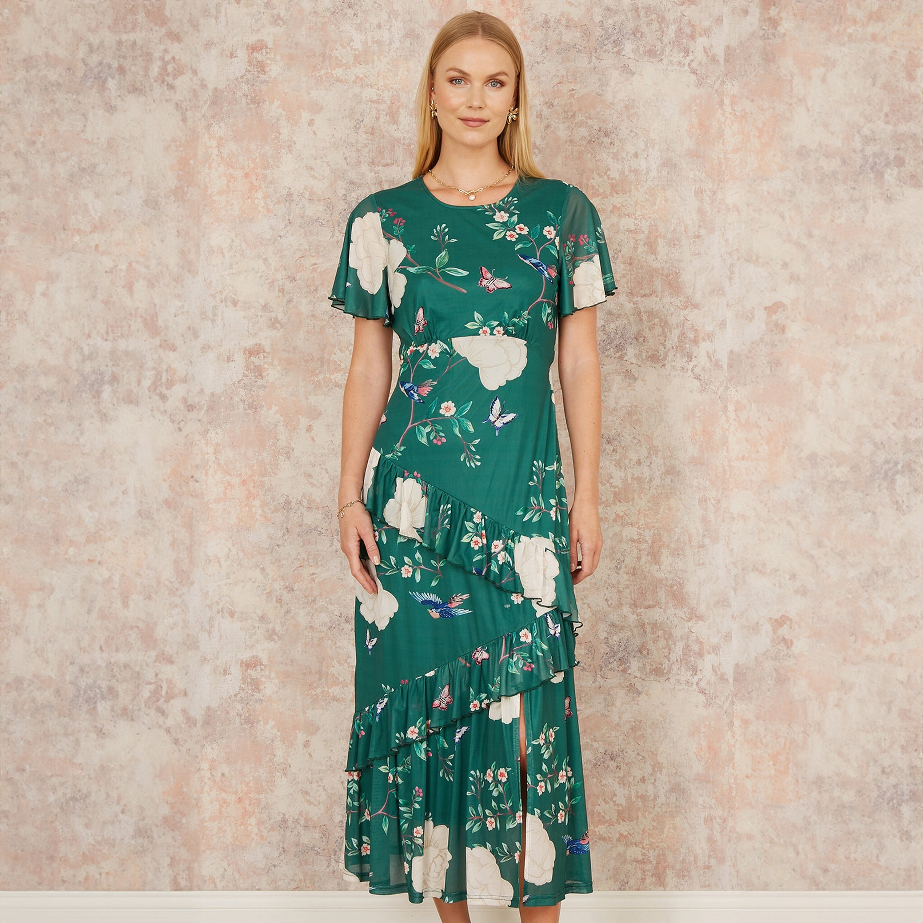 فستان نسائي متوسط ​​الطول مكشكش بأكمام مكشكشة من Yumi-women-clothing-dresses-image-1