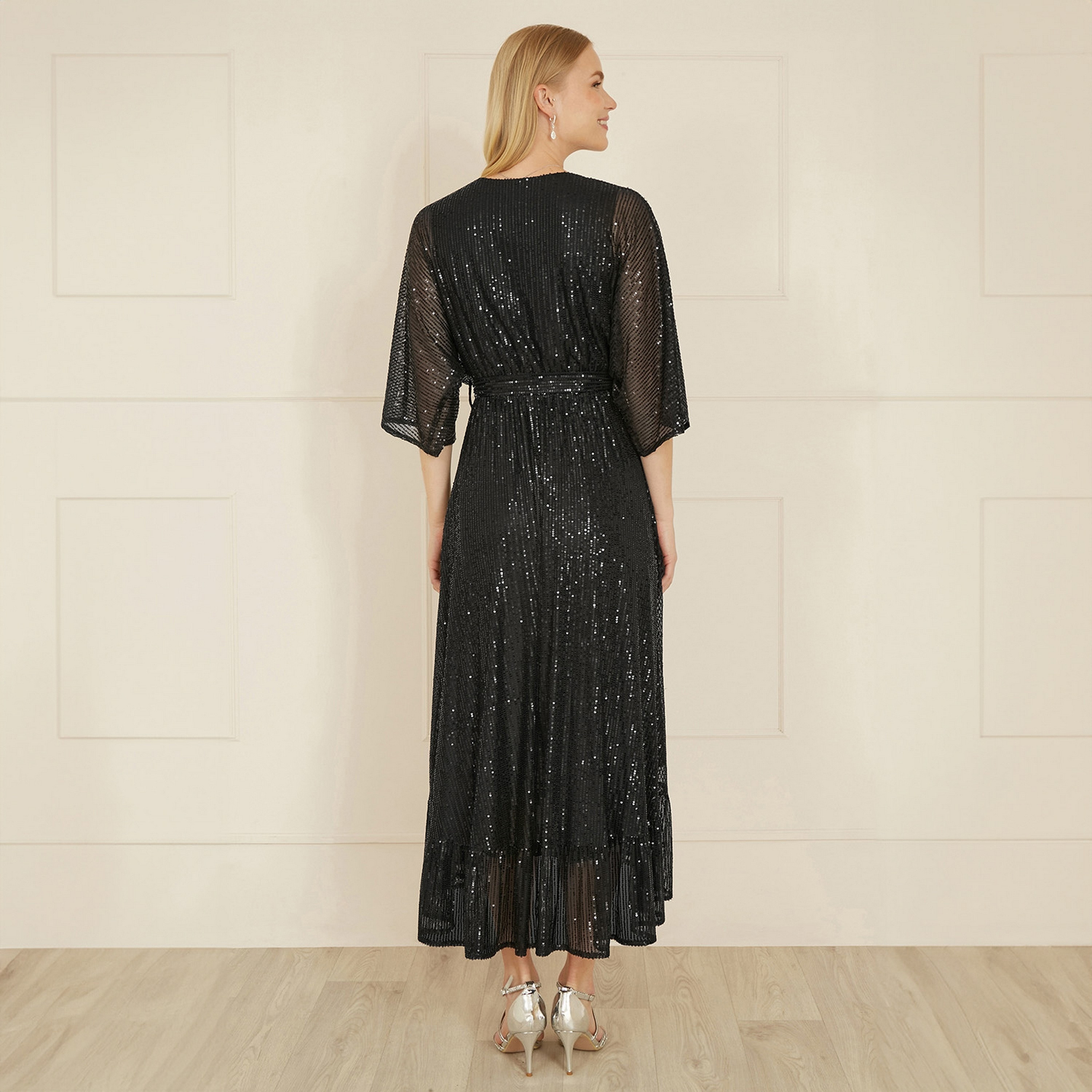 Yumi Black Sequins Wrap Evening Women Midi Dress-women-clothing-dresses-image-3