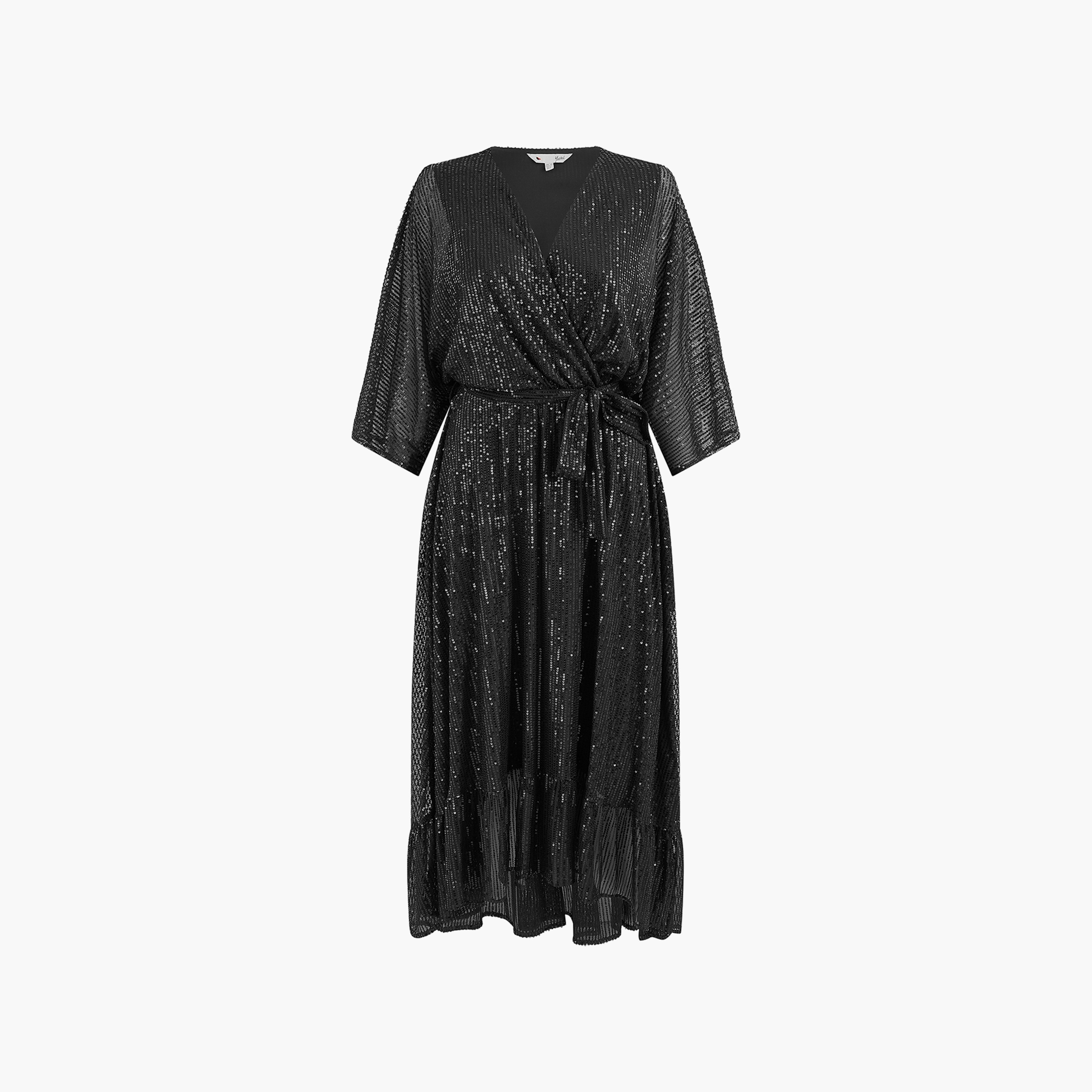 Yumi Black Sequins Wrap Evening Women Midi Dress-women-clothing-dresses-image-5