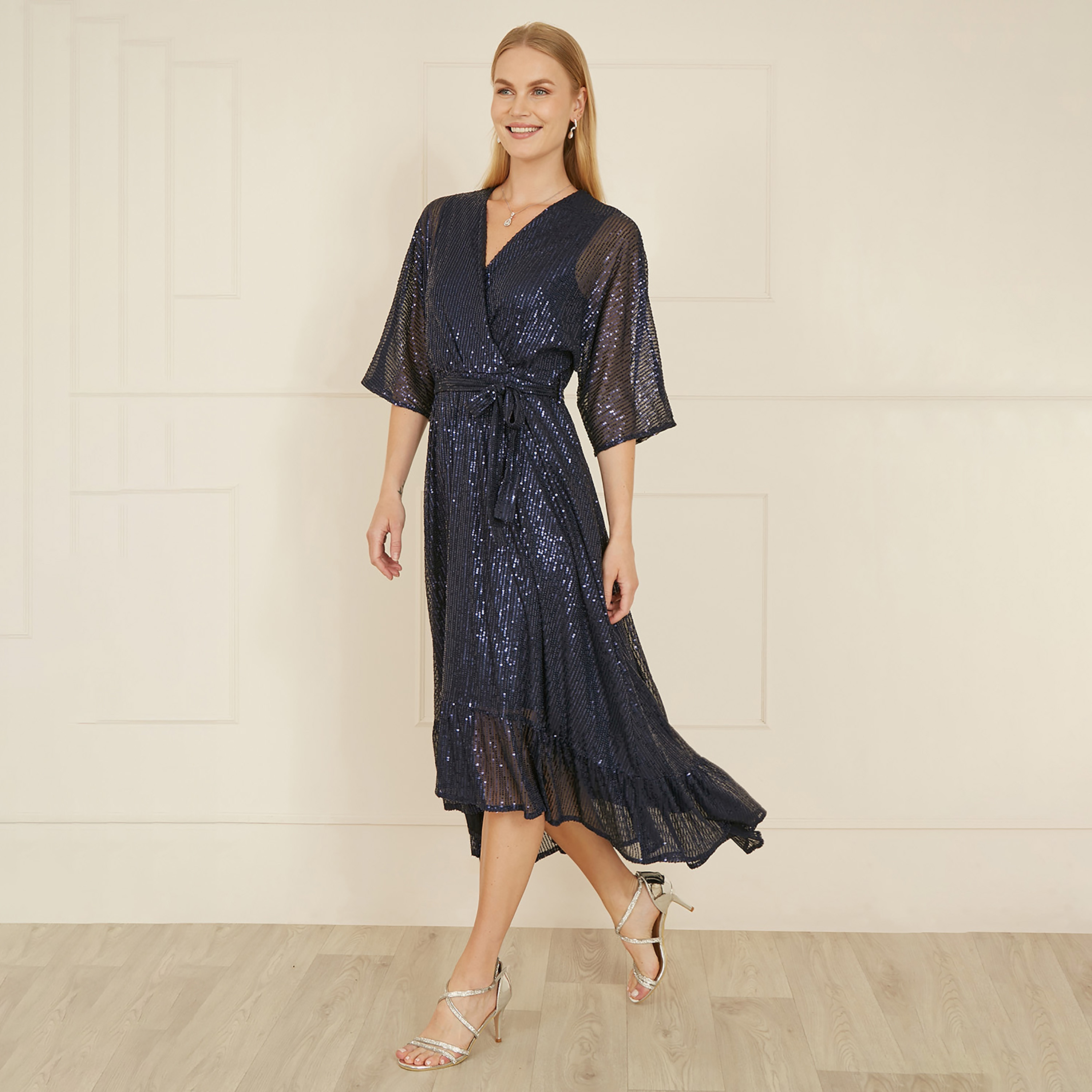 فستان سهرة نسائي متوسط الطول كيمونو ملفوف بالترتر من يامي-women-clothing-dresses-image-3