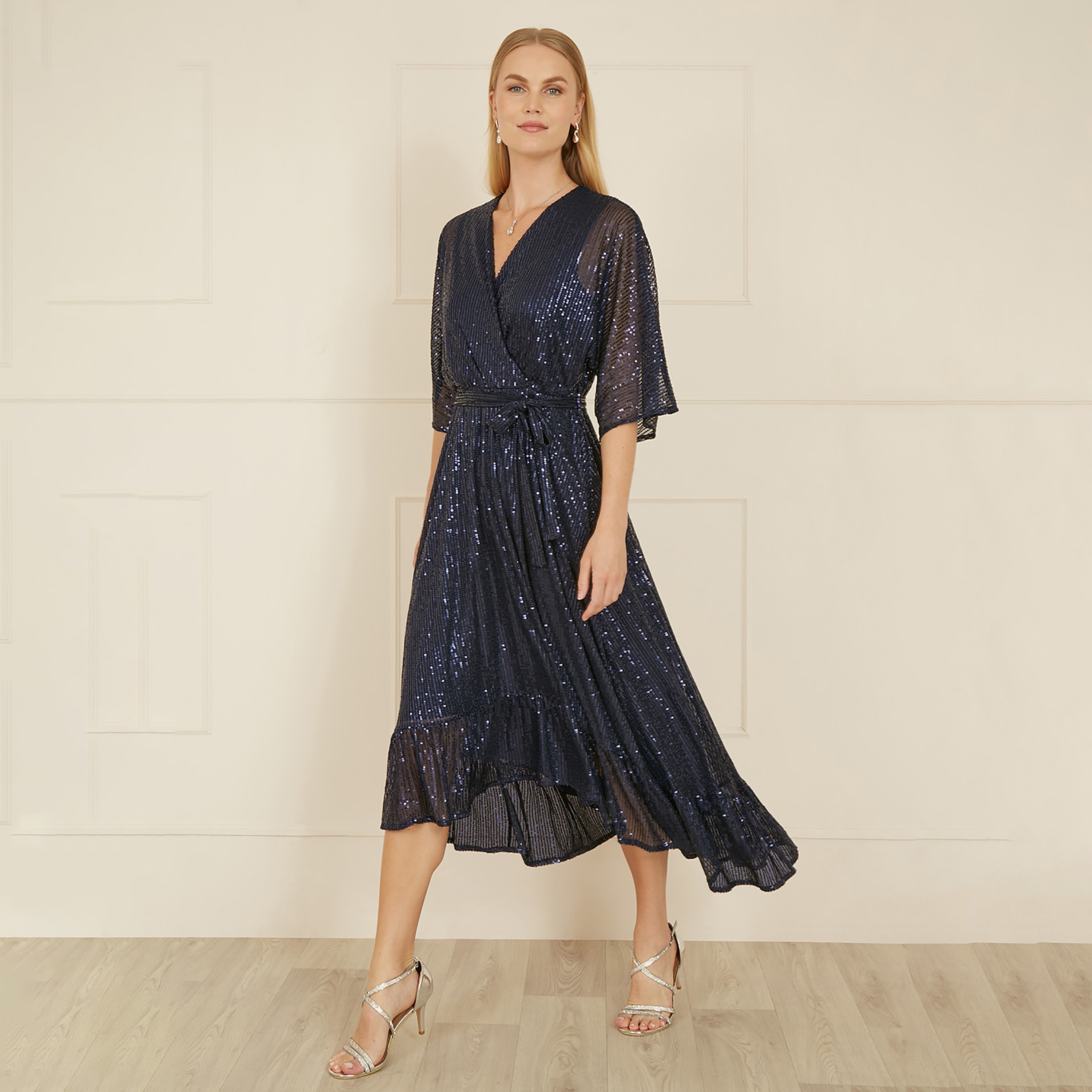 فستان سهرة نسائي متوسط الطول كيمونو ملفوف بالترتر من يامي-women-clothing-dresses-image-4